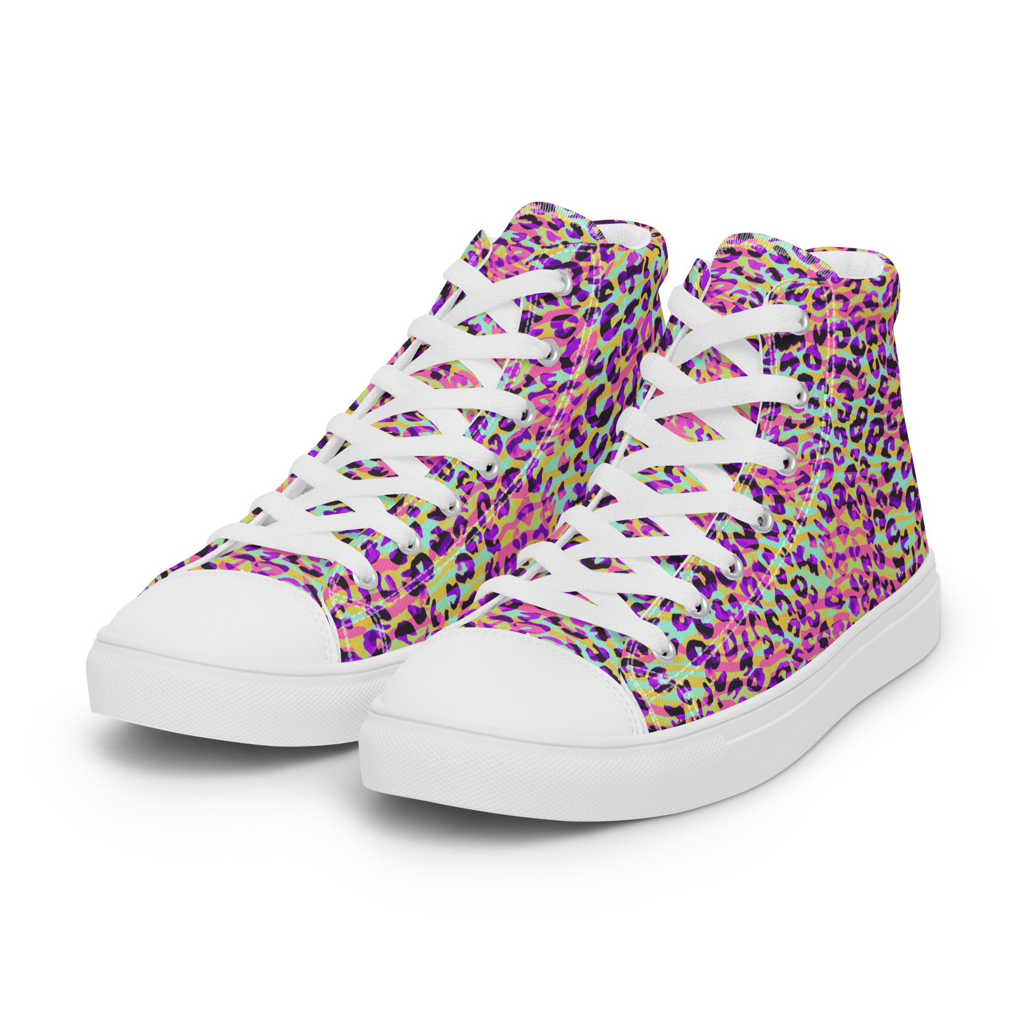 Women’s high top canvas shoes Zebra and Leopard Print Pink with Yellow