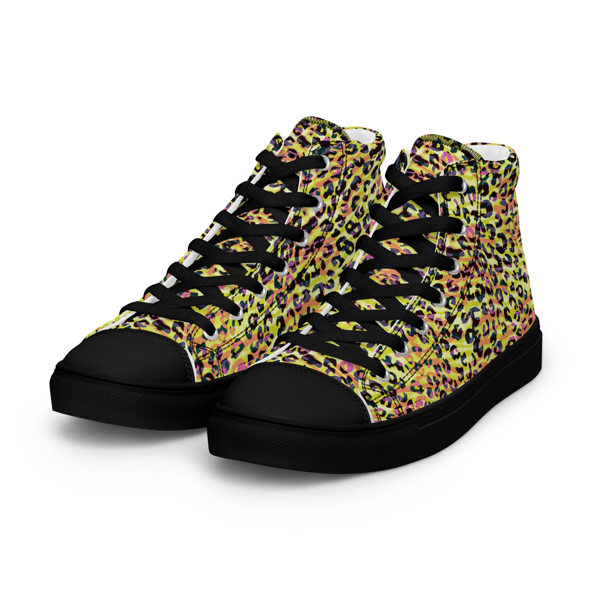 Women’s high top canvas shoes Zebra and Leopard Print Yellow with Orange