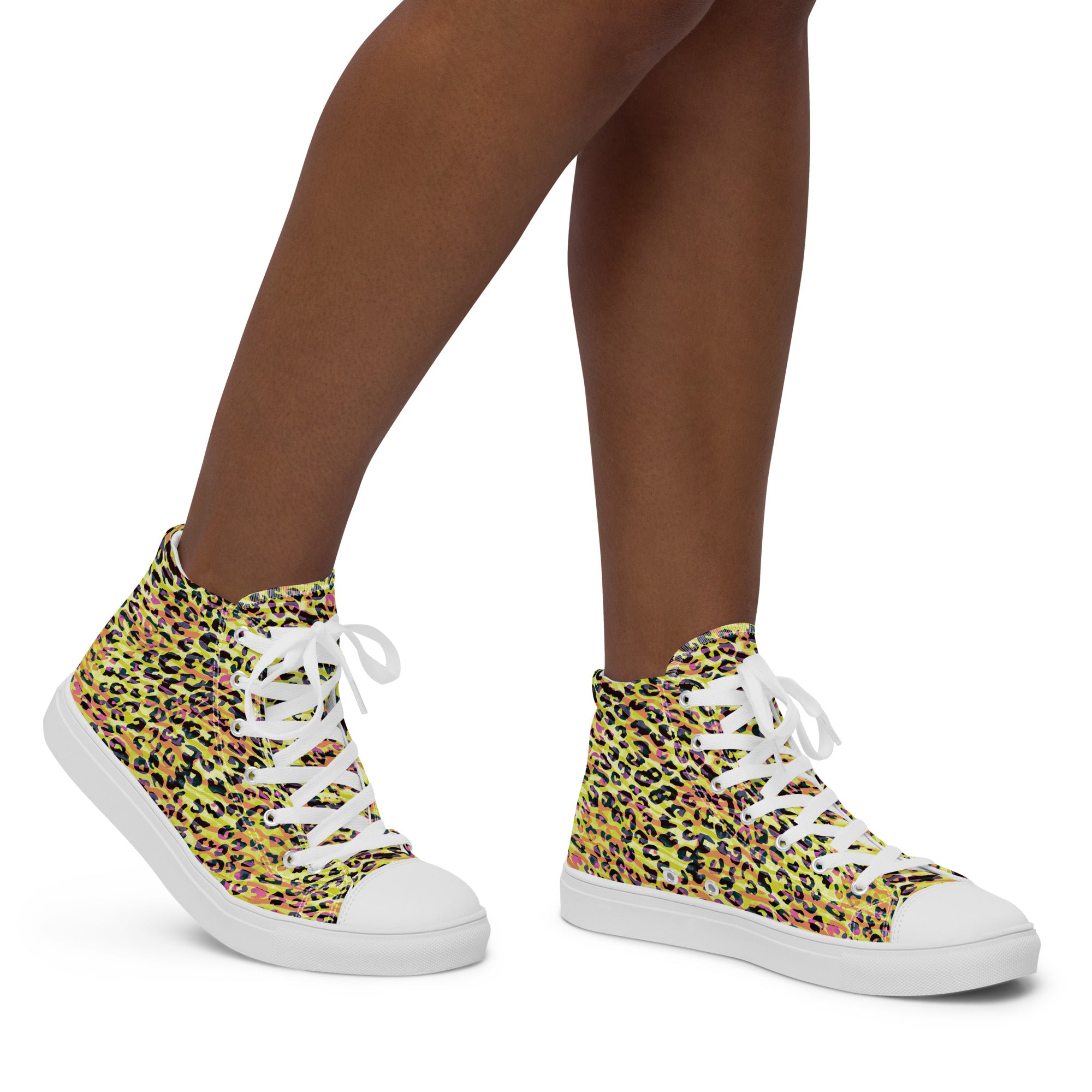 Women’s high top canvas shoes Zebra and Leopard Print Yellow with Orange
