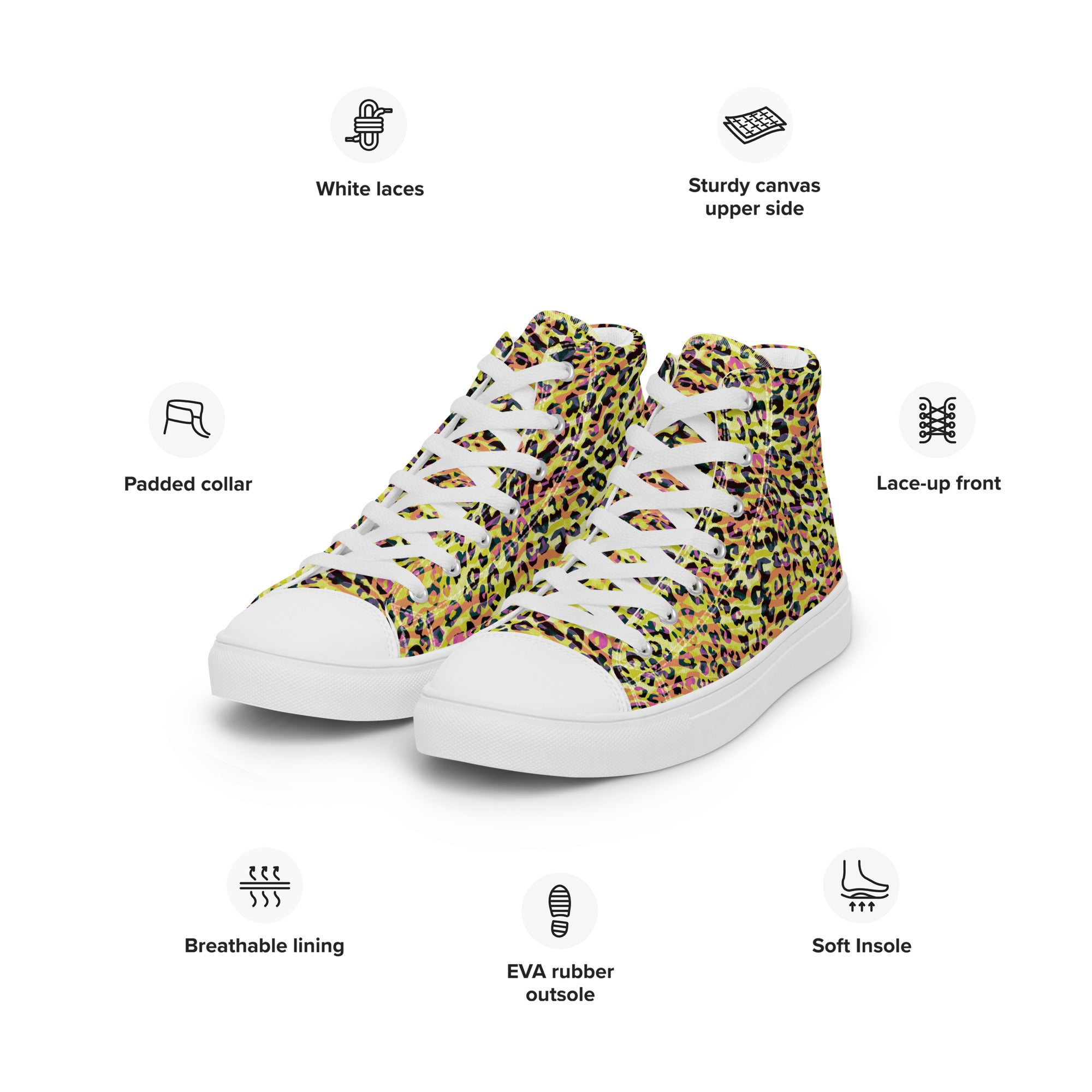 Women’s high top canvas shoes Zebra and Leopard Print Yellow with Orange