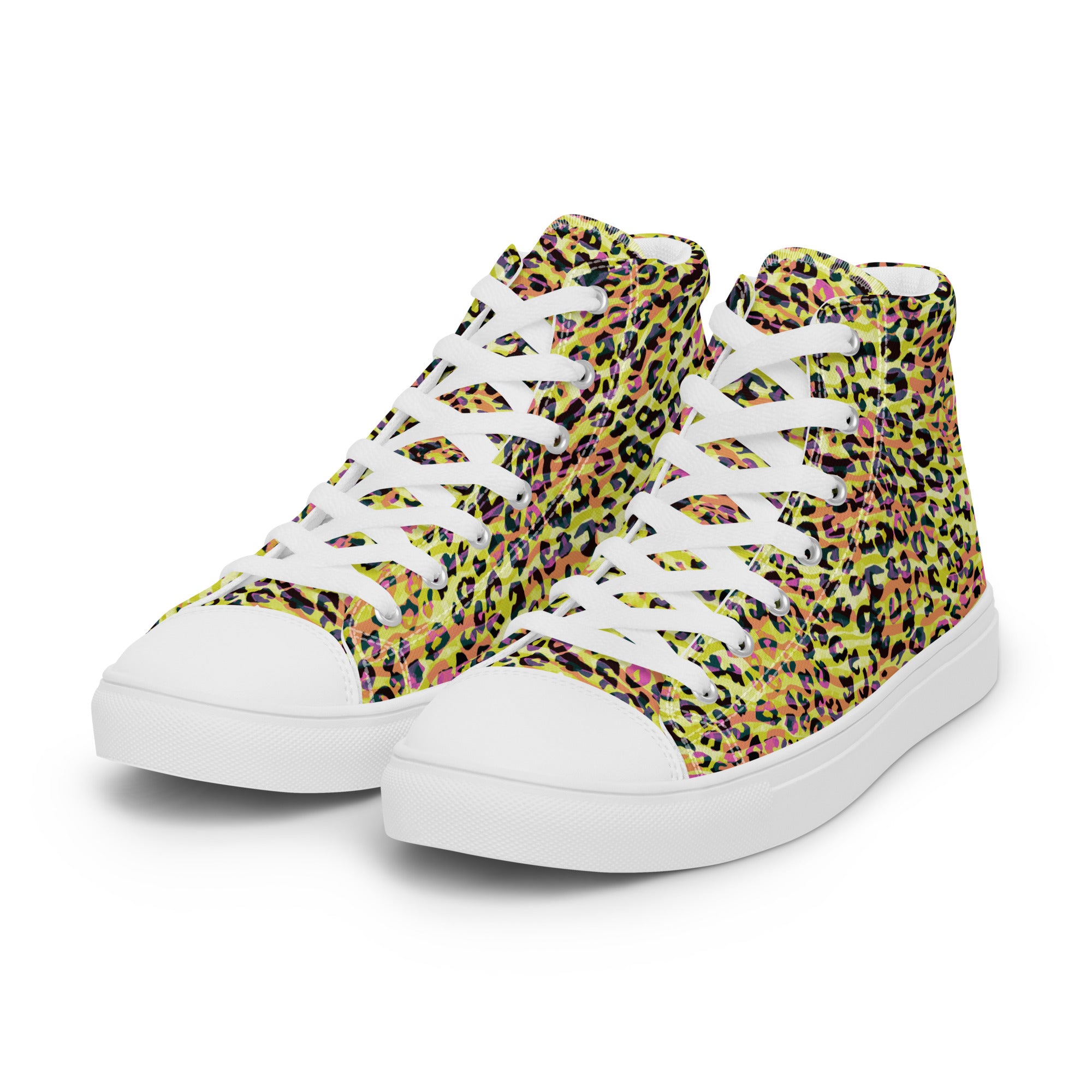 Women’s high top canvas shoes Zebra and Leopard Print Yellow with Orange