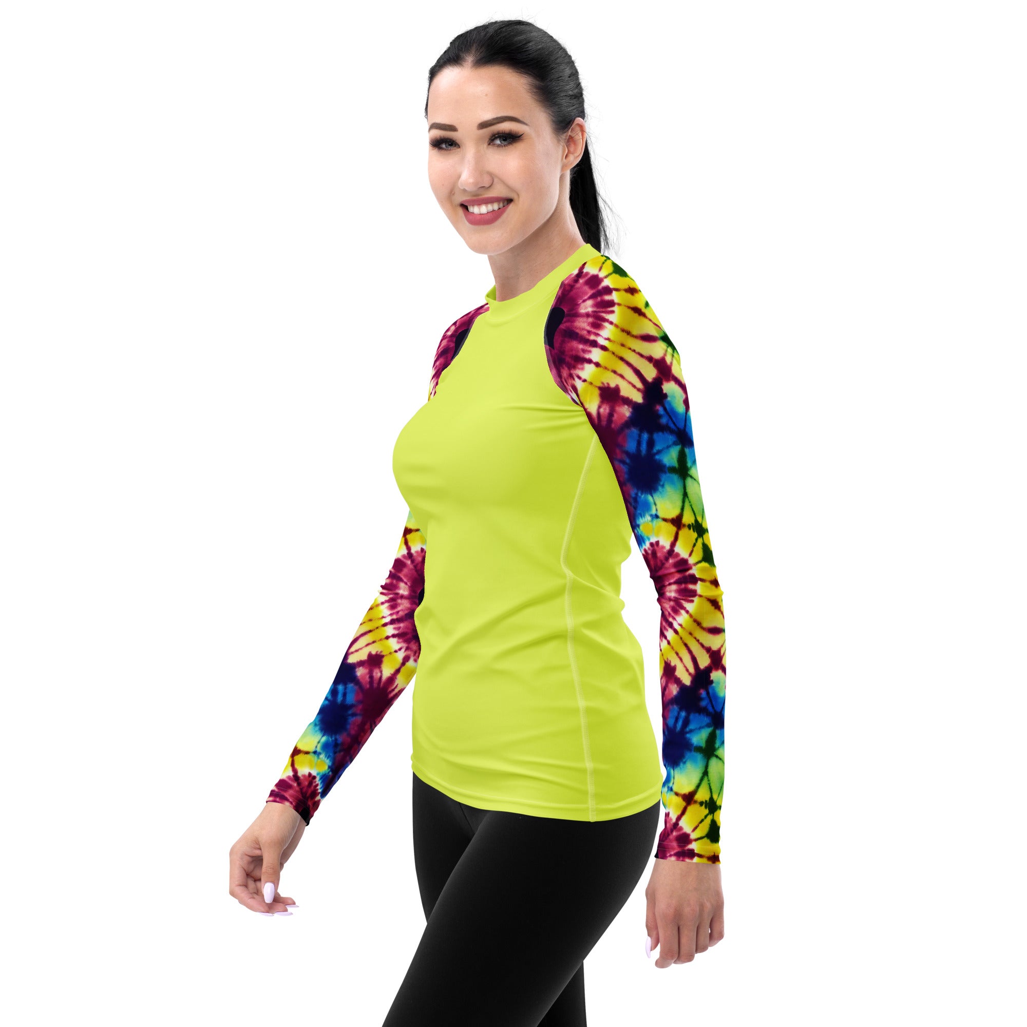 Women's Rash Guard Tie dye Hearts Yellow