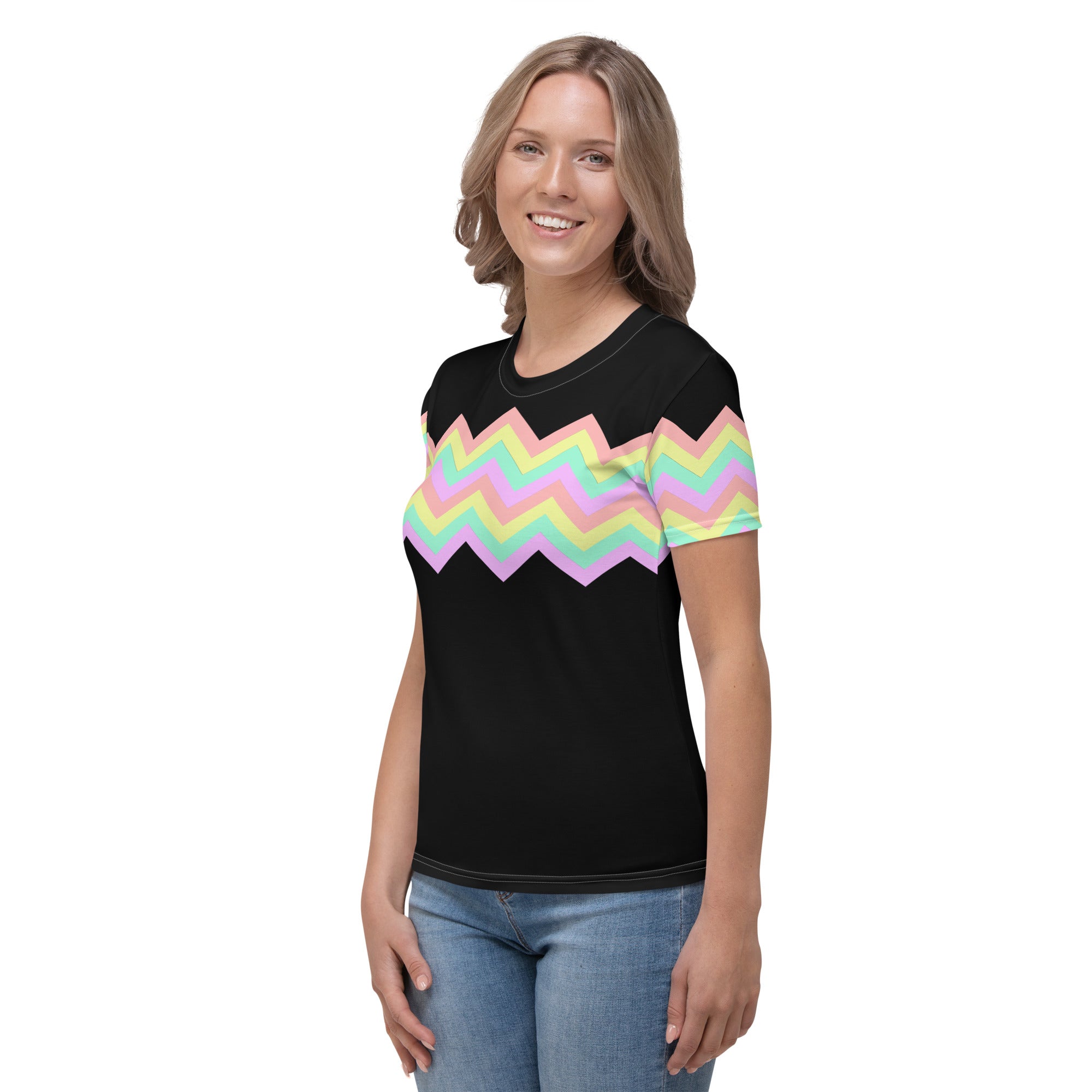 Women's T shirt Multicolor Zigzag I Black