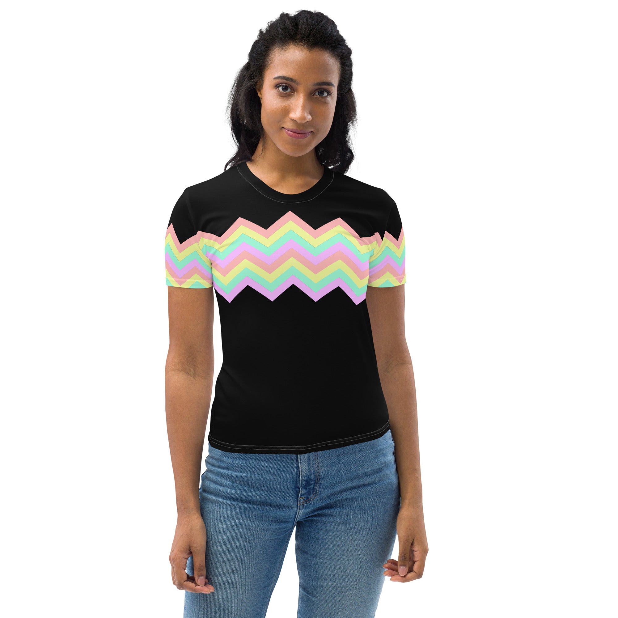 Women's T shirt Multicolor Zigzag I Black