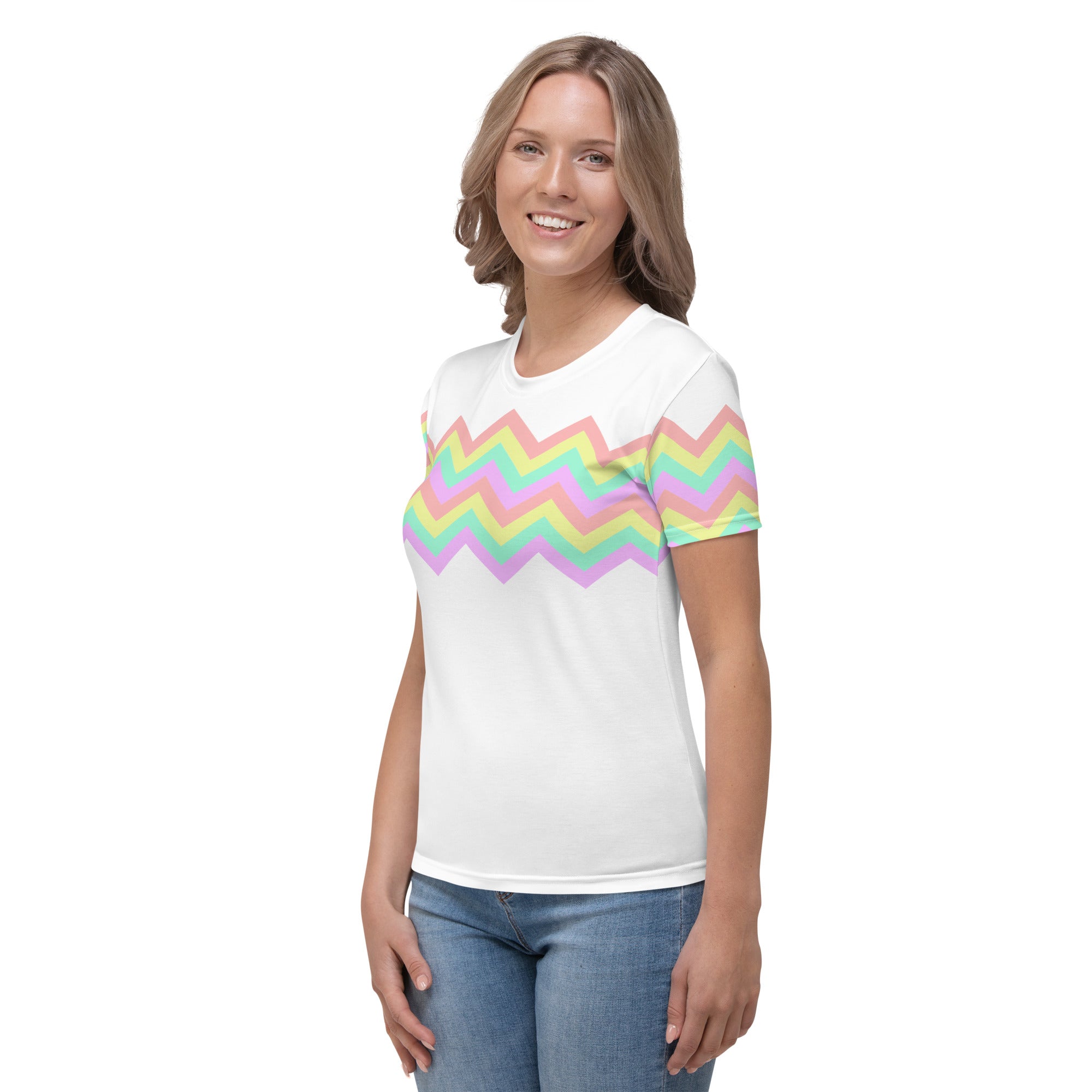 Women's T shirt Multicolor Zigzag I White