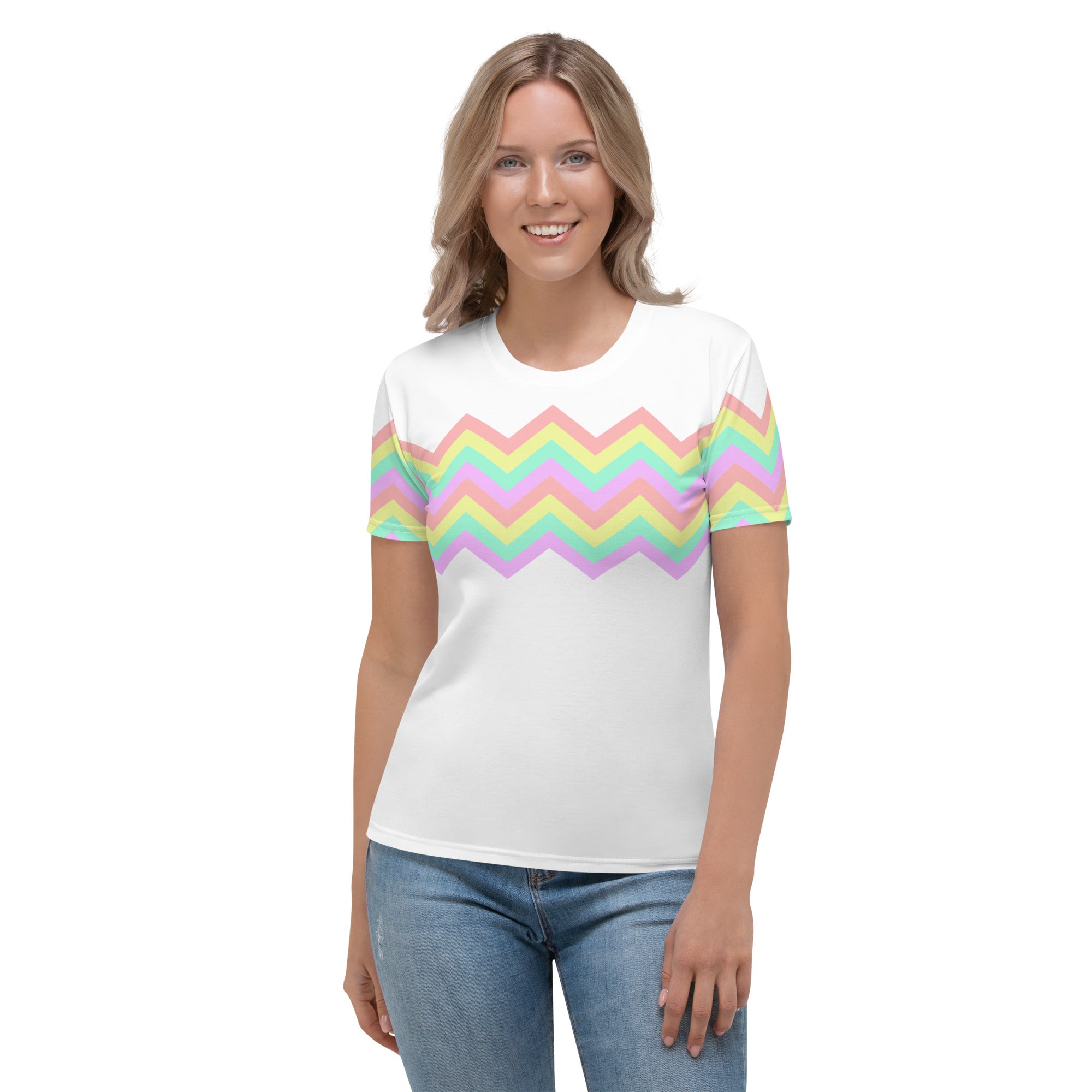 Women's T shirt Multicolor Zigzag I White