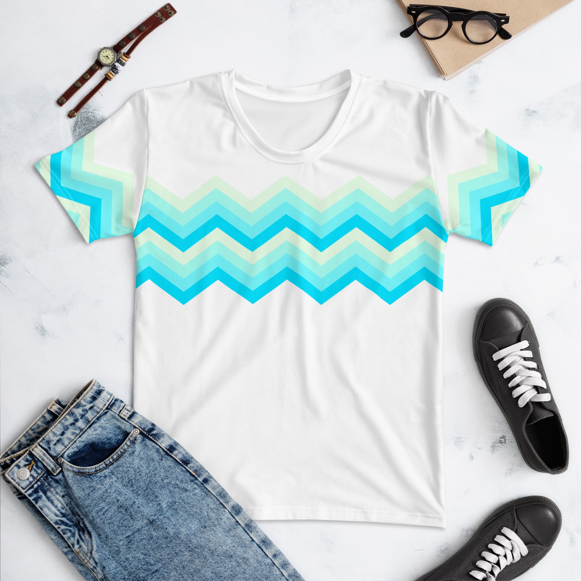 Women's T shirt Multicolor Zigzag II White