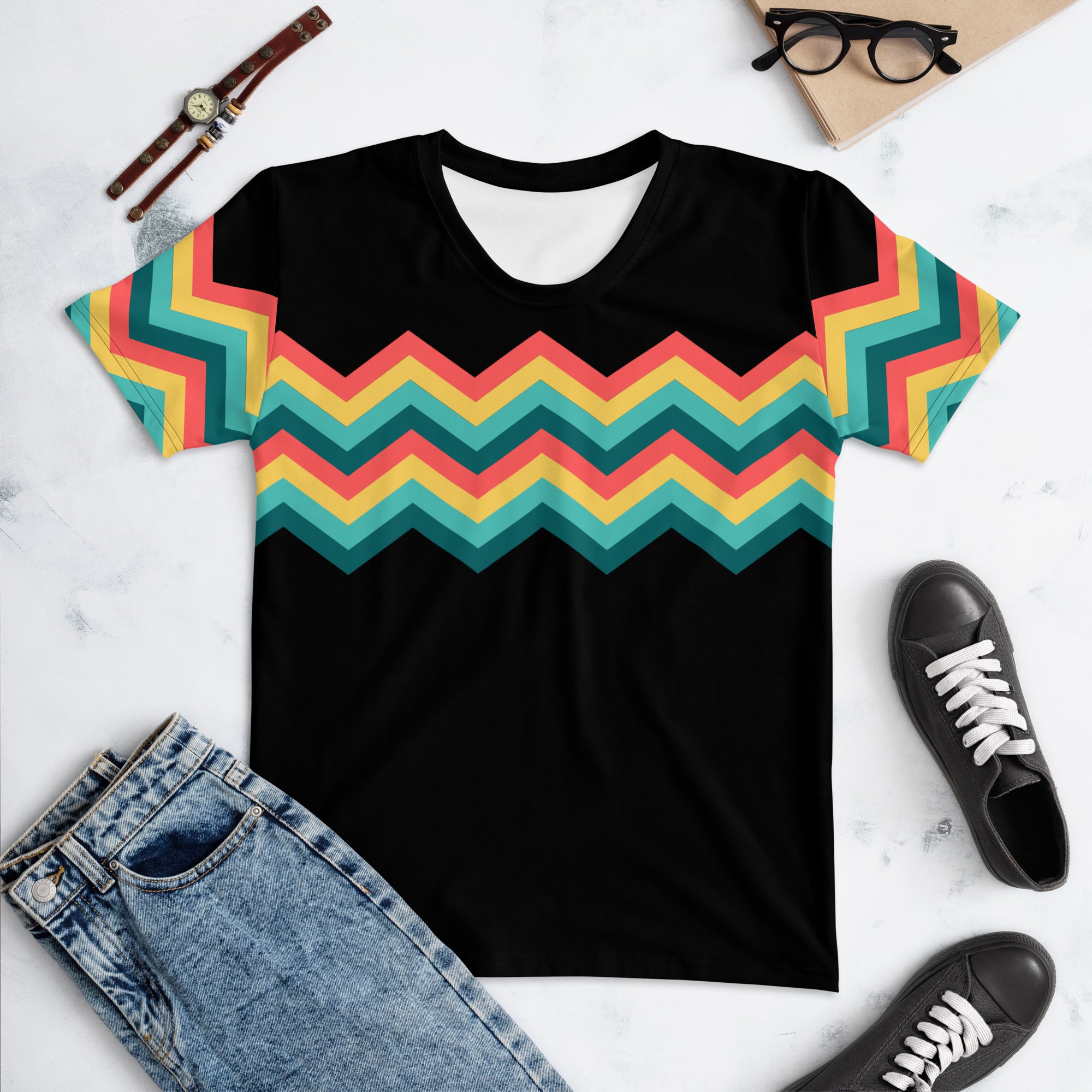 Women's T shirt Multicolor Zigzag III Black