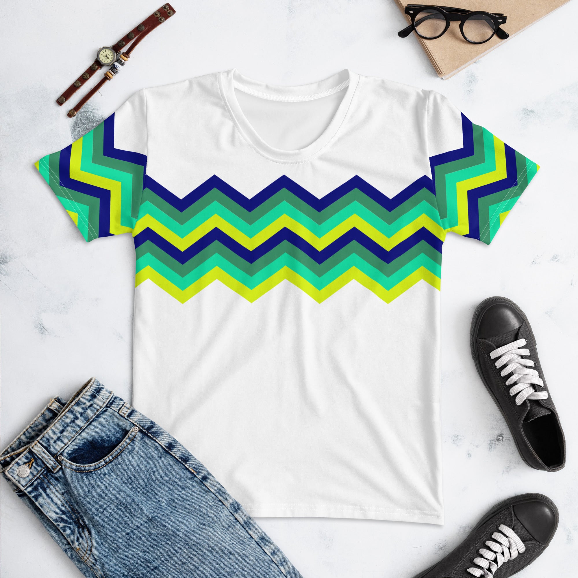 Women's T shirt Multicolor Zigzag IV white