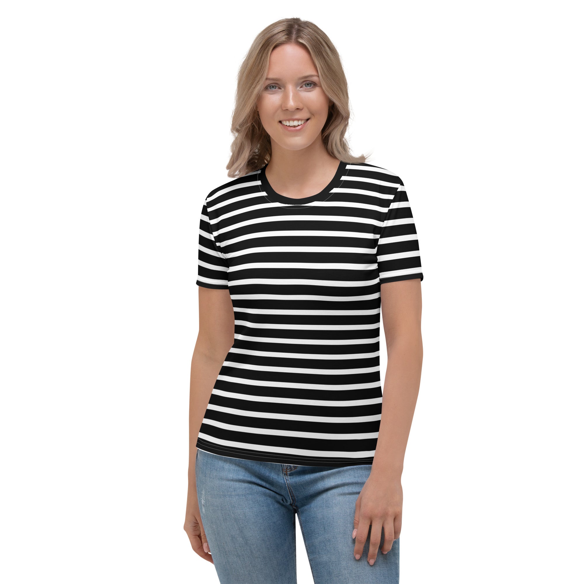 Women's T shirt White and Black Striped