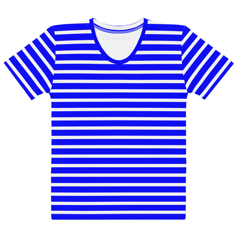 Women's T shirt White and Blue Striped