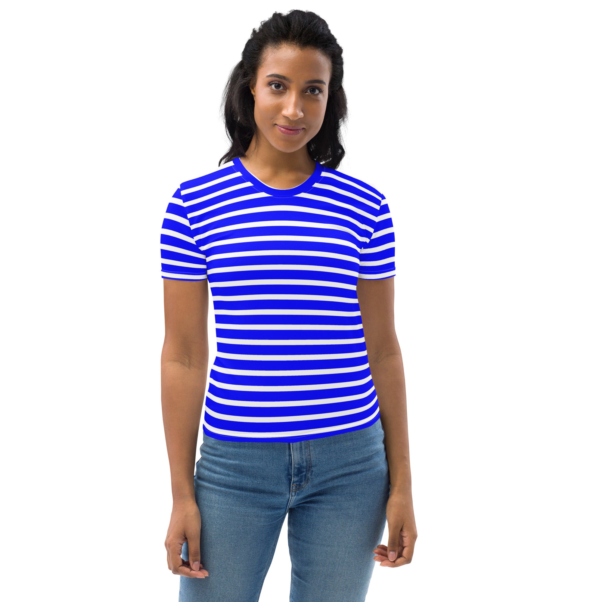 Women's T shirt White and Blue Striped