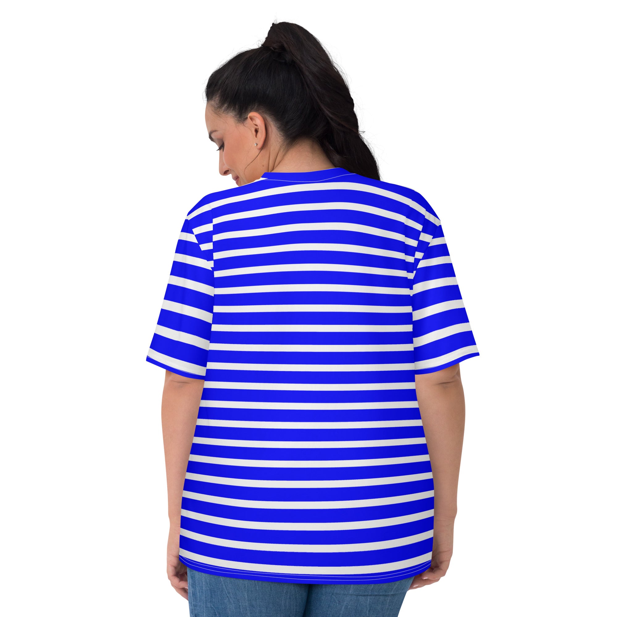 Women's T shirt White and Blue Striped