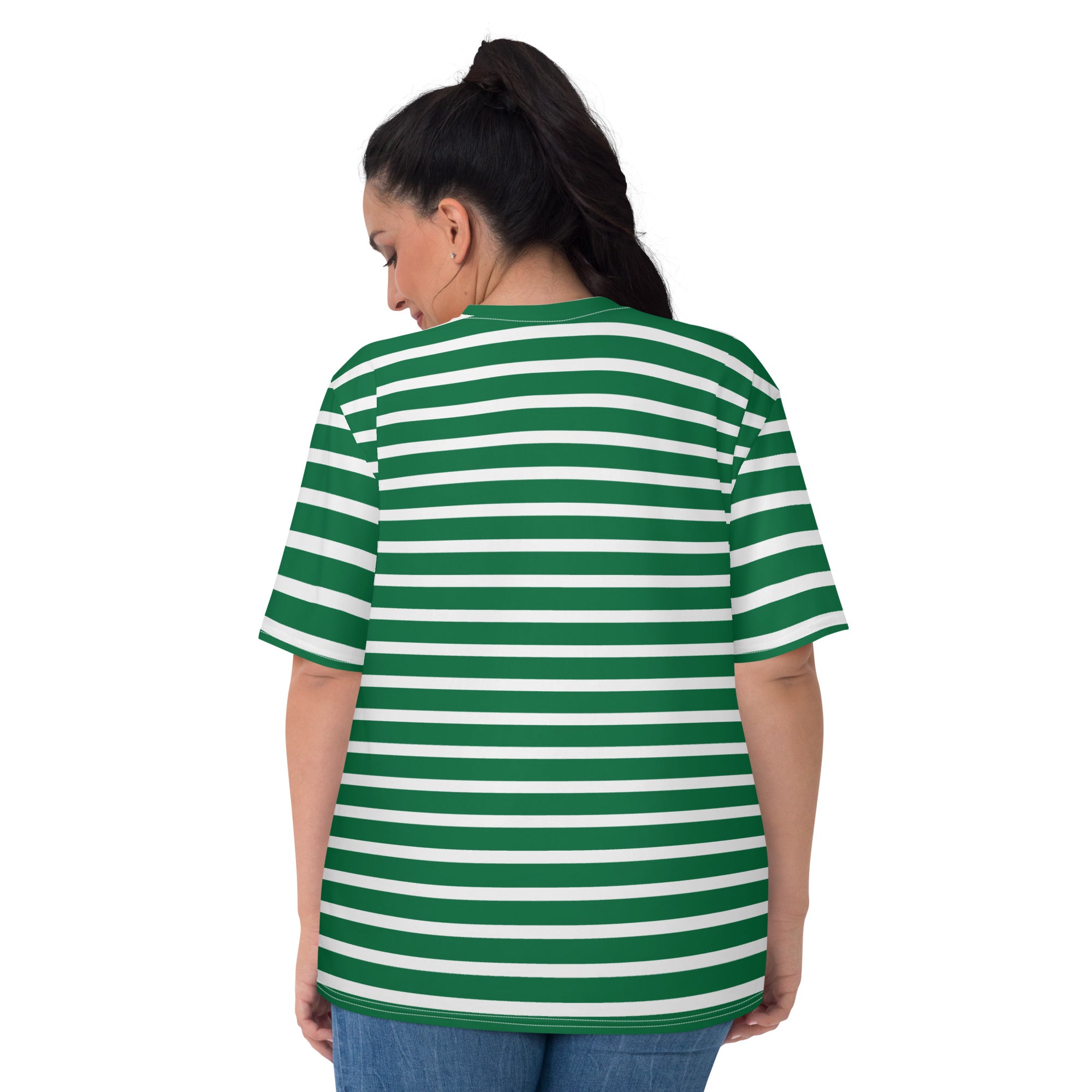Women's T shirt White and Green Striped