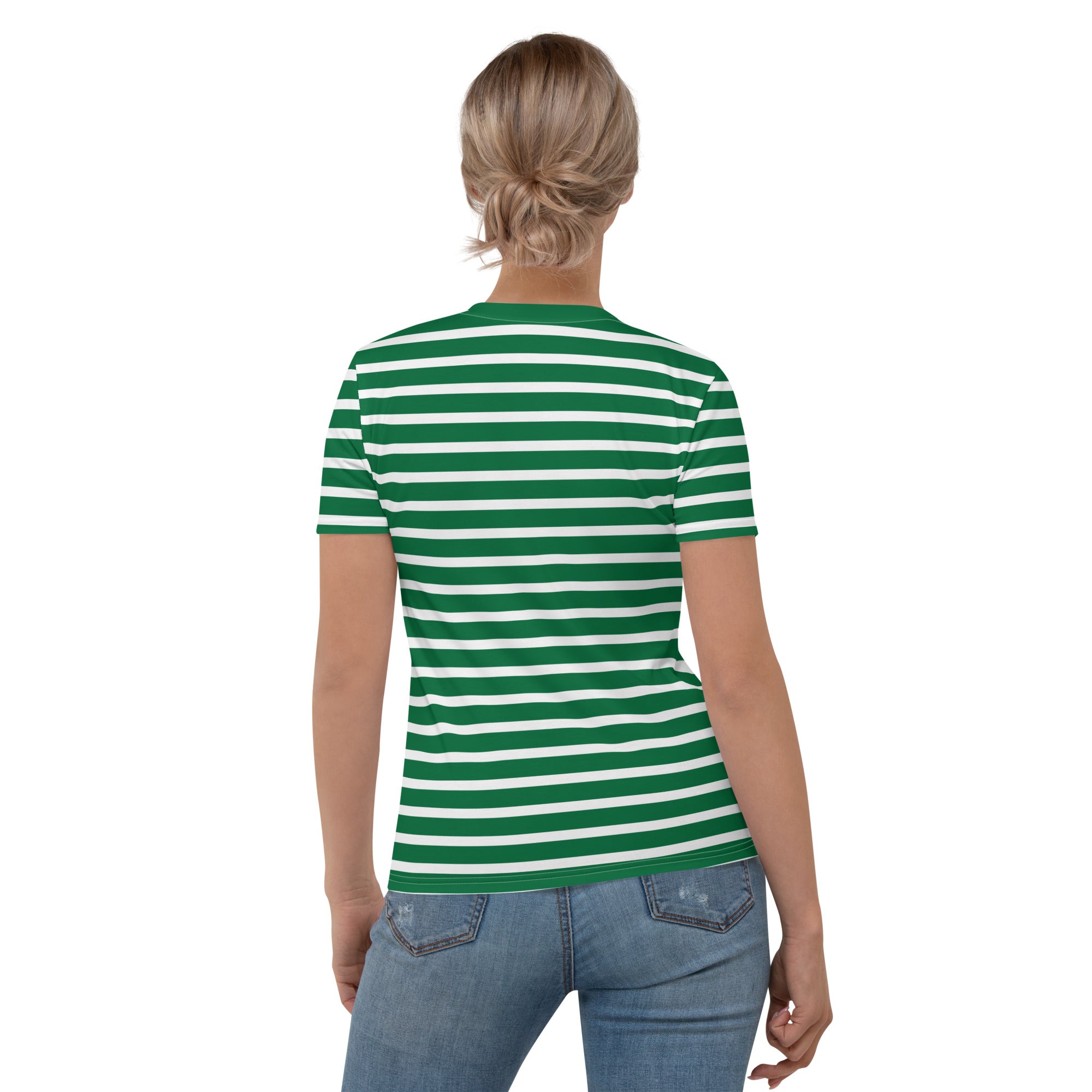 Women's T shirt White and Green Striped