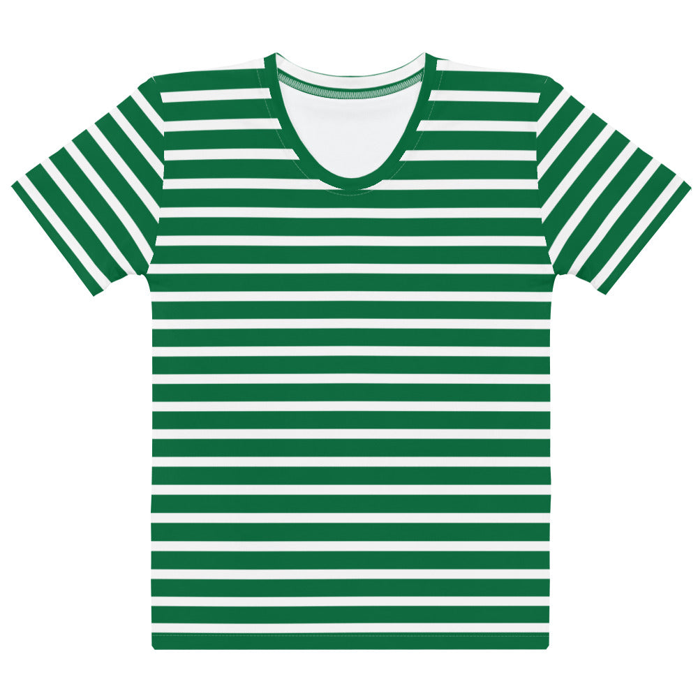 Women's T shirt White and Green Striped