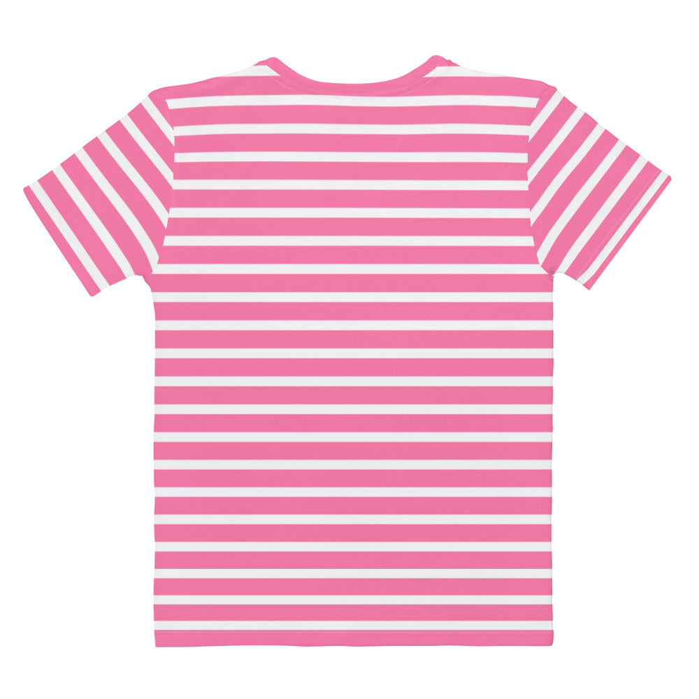Women's T shirt White and Pink Striped