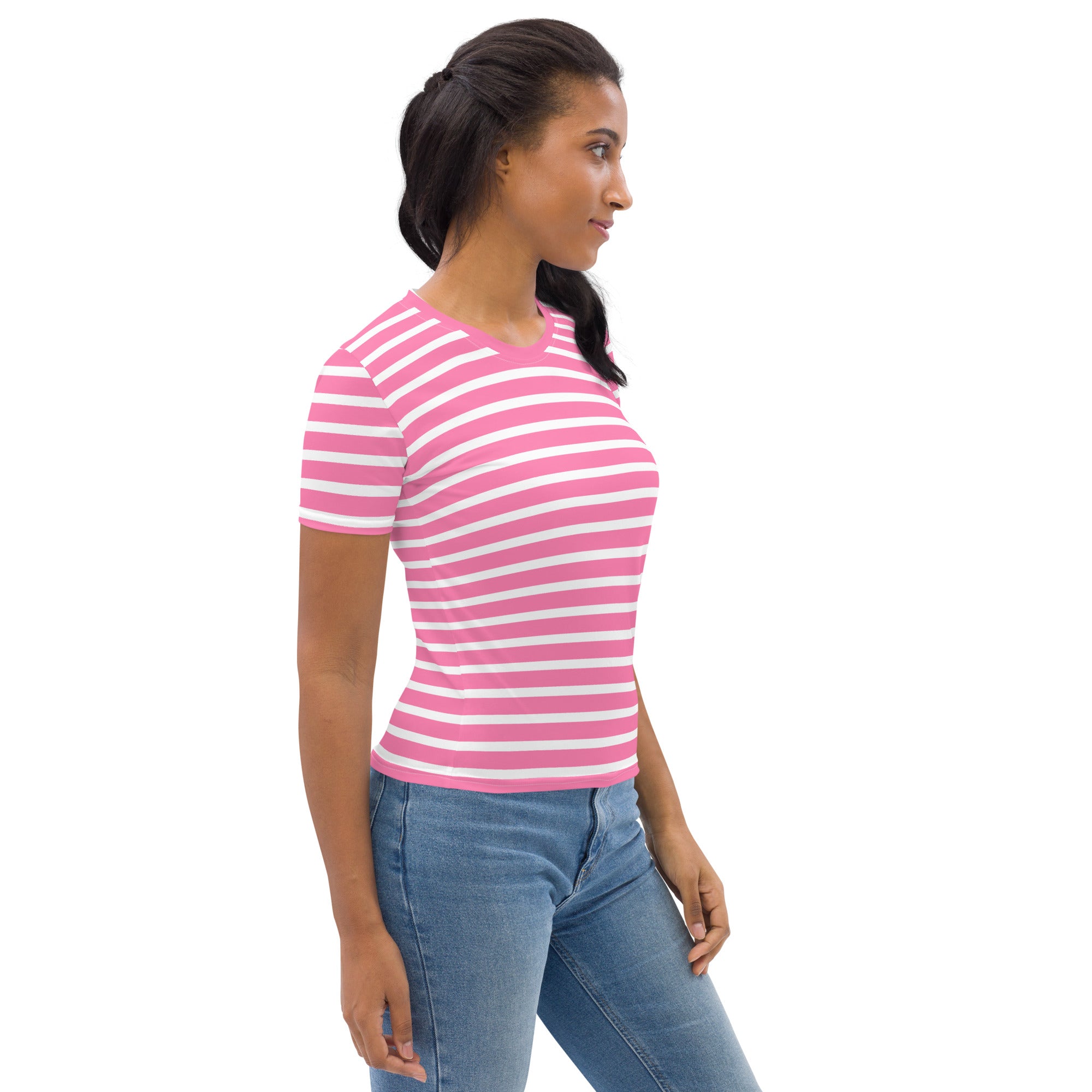 Women's T shirt White and Pink Striped