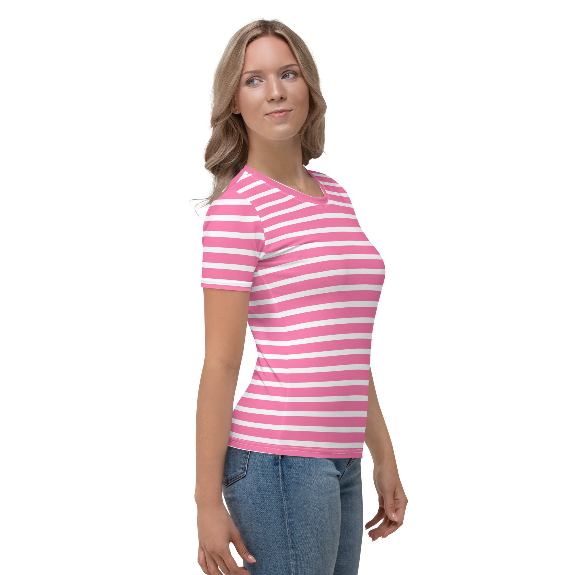 Women's T shirt White and Pink Striped