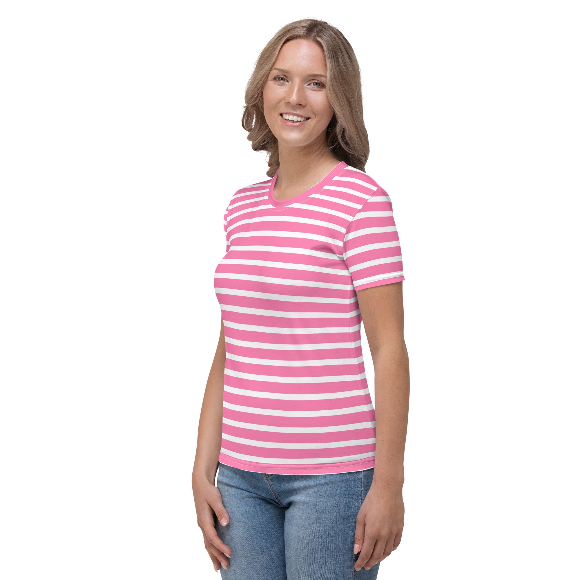 Women's T shirt White and Pink Striped