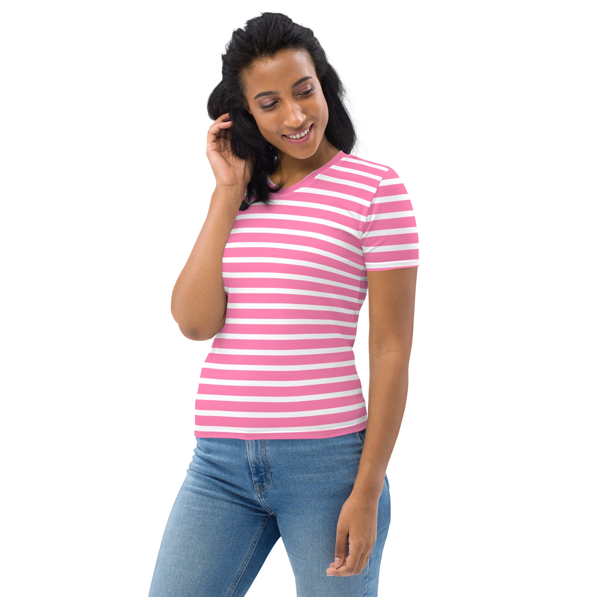 Women's T shirt White and Pink Striped