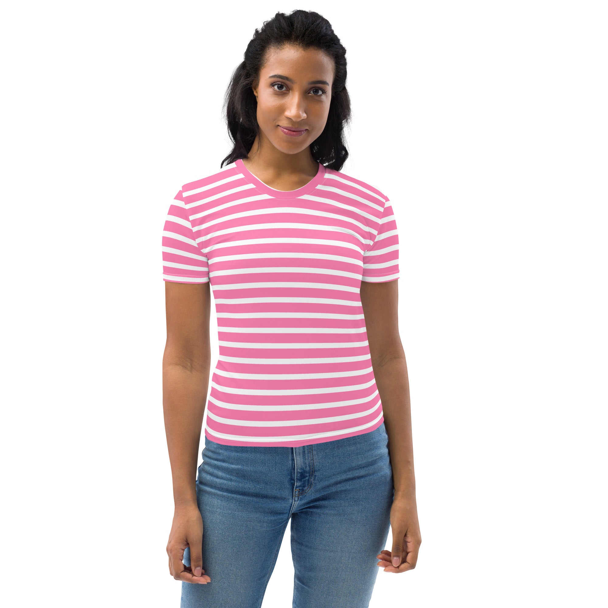 Women's T shirt White and Pink Striped