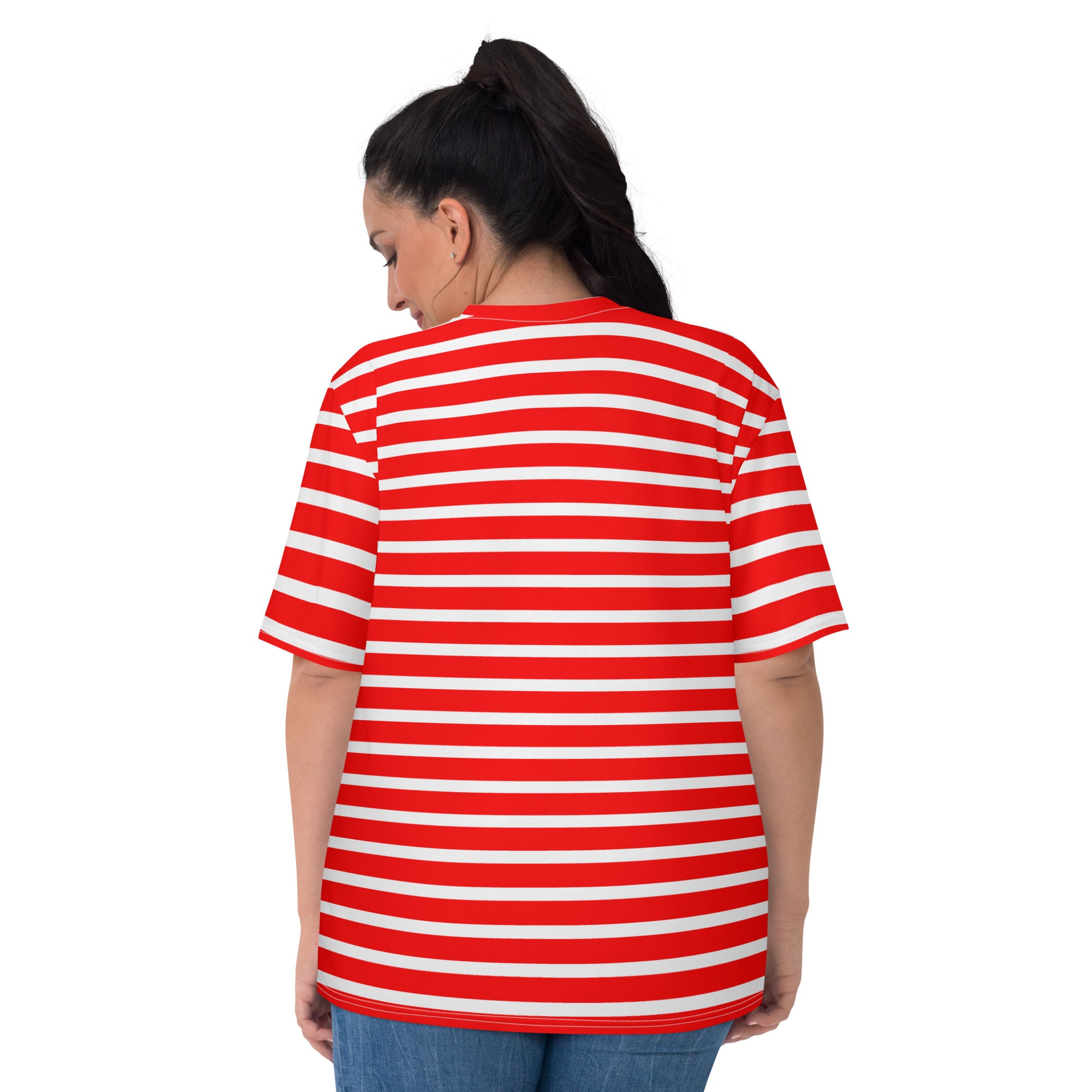 Women's T shirt White and Red Striped