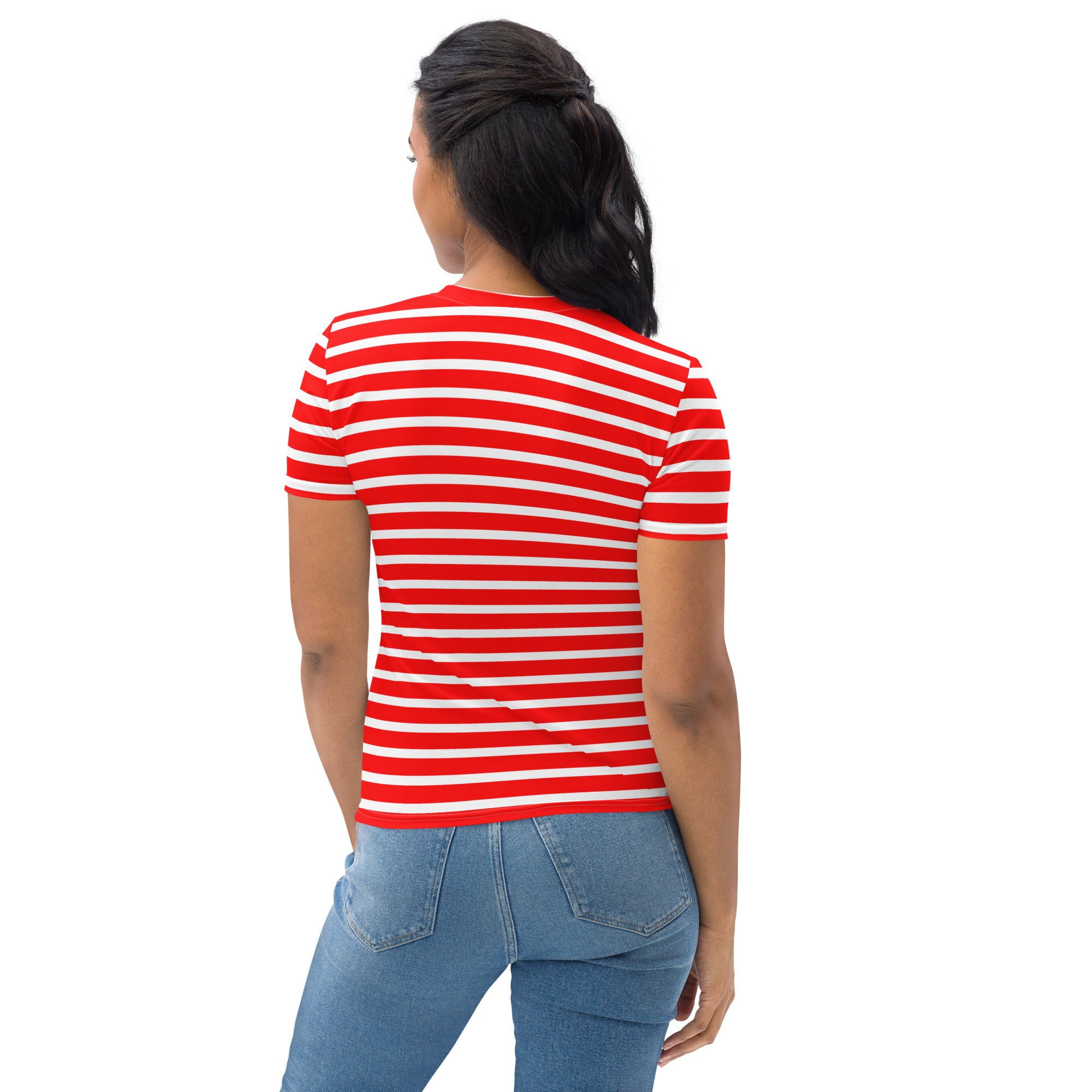 Women's T shirt White and Red Striped