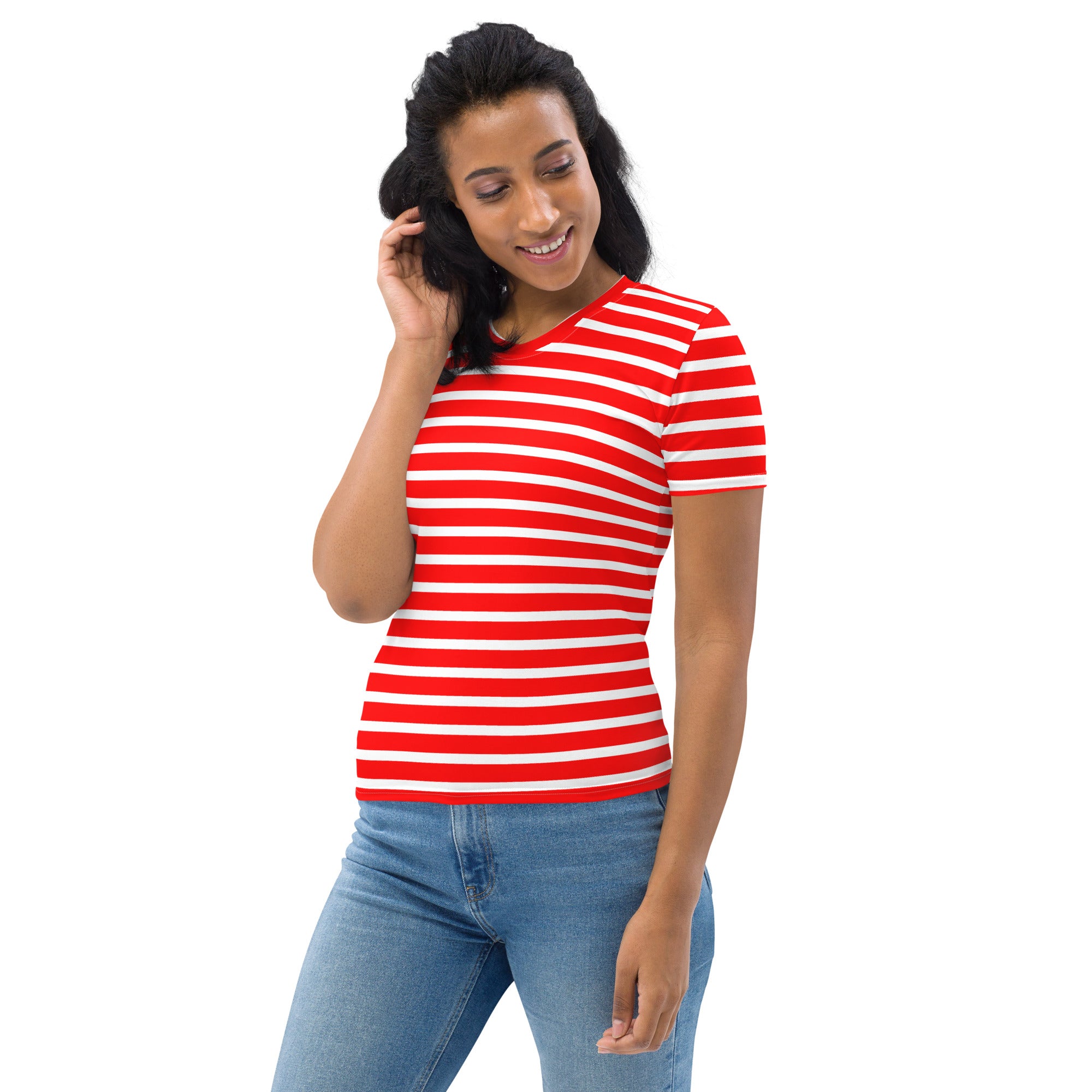 Women's T shirt White and Red Striped