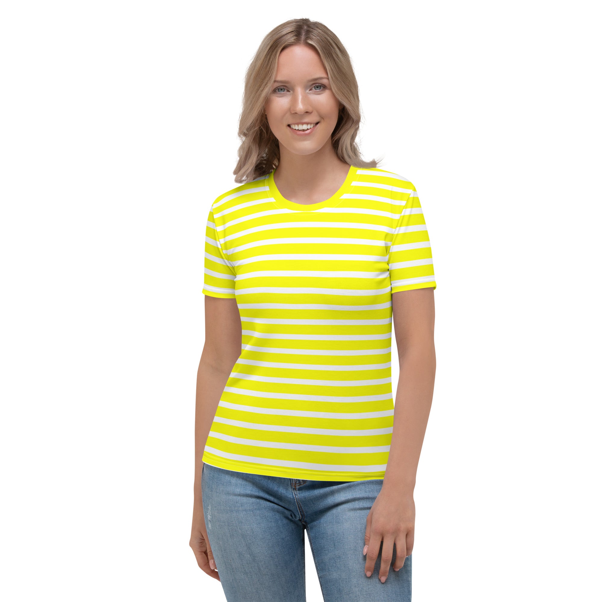 Women's T shirt White and Yellow Striped