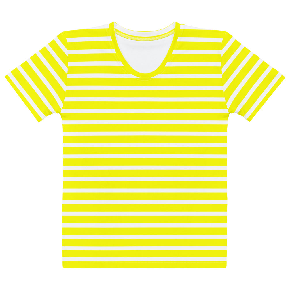 Women's T shirt White and Yellow Striped