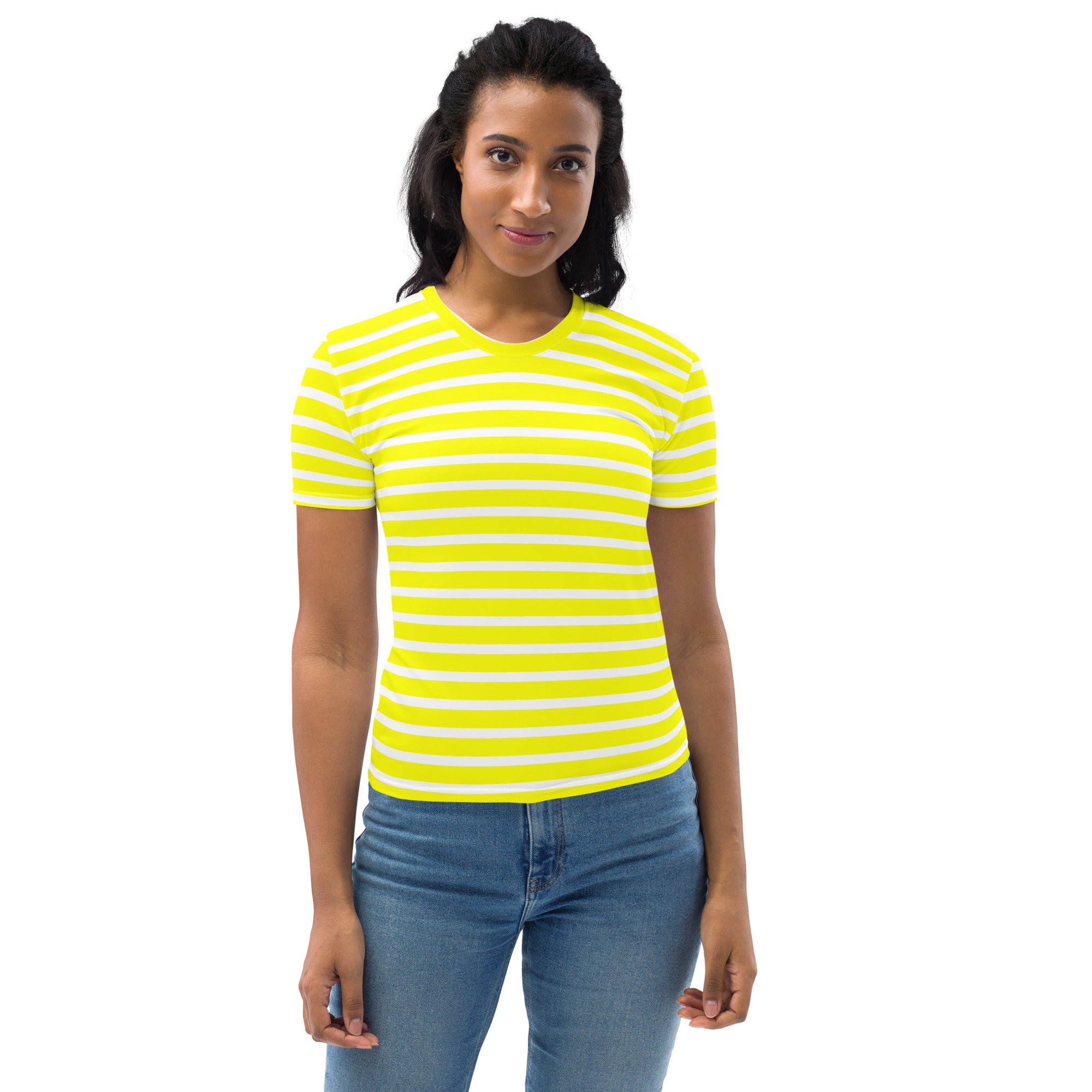 Women's T shirt White and Yellow Striped