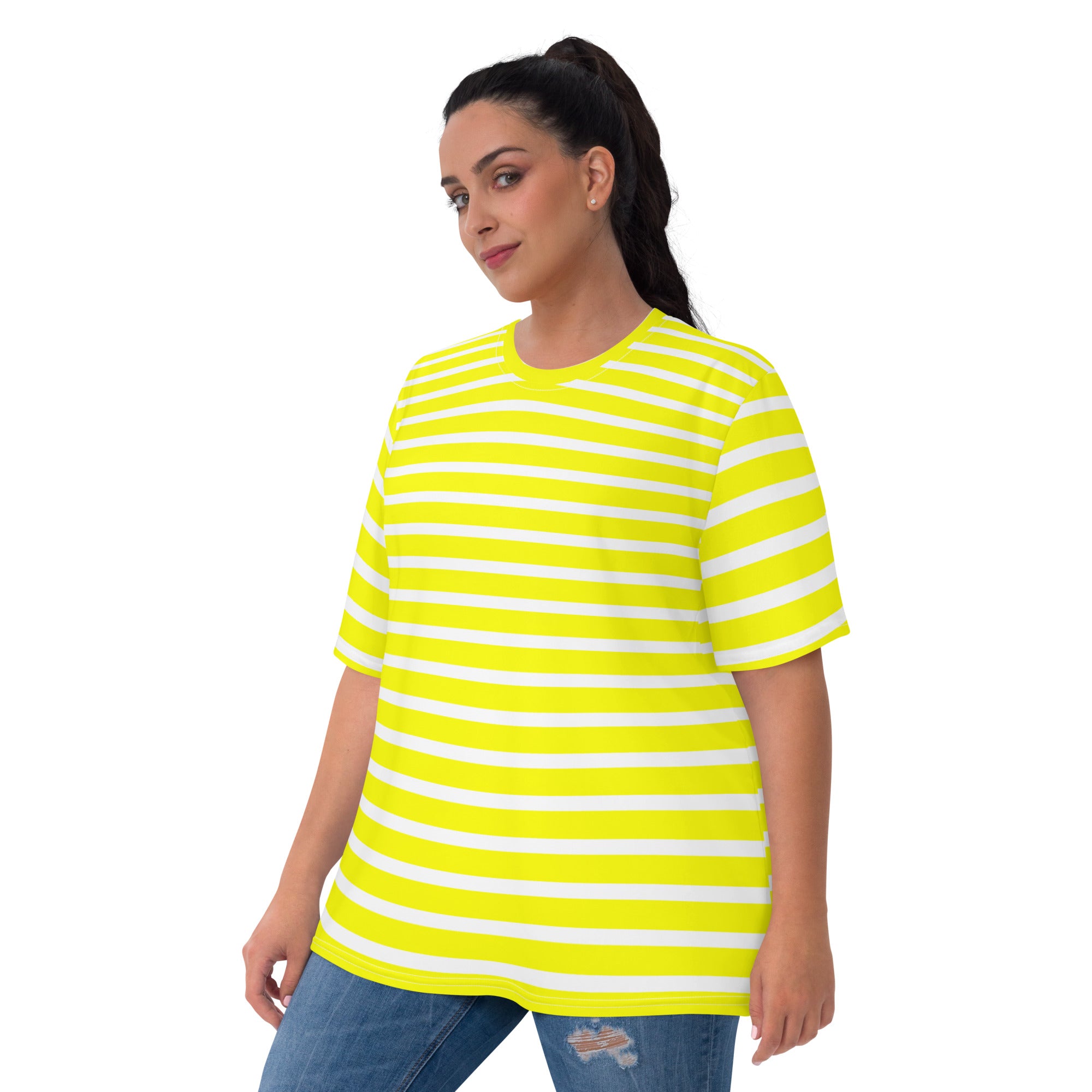 Women's T shirt White and Yellow Striped