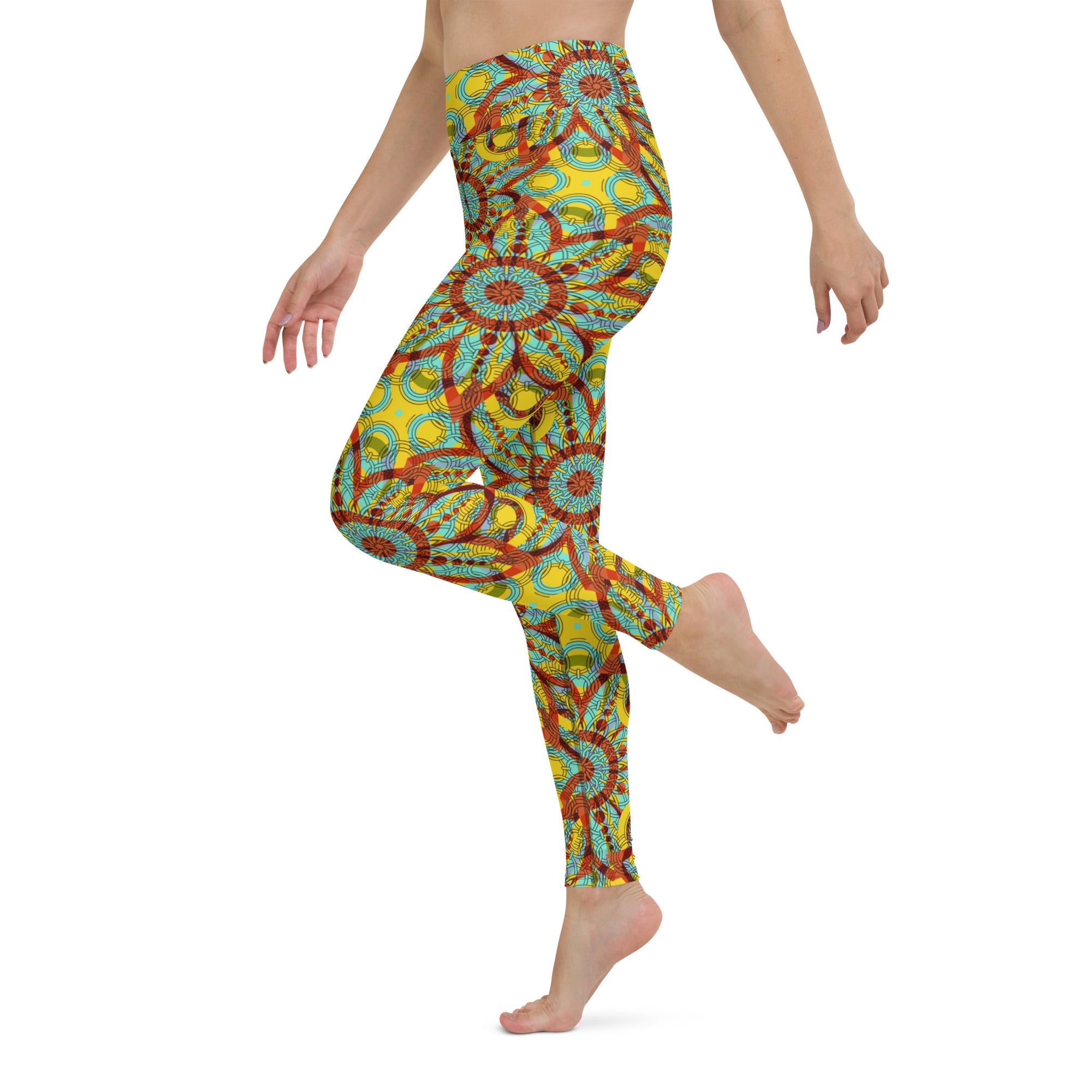 Yoga Leggings Floral Kaleidoscope Yellow