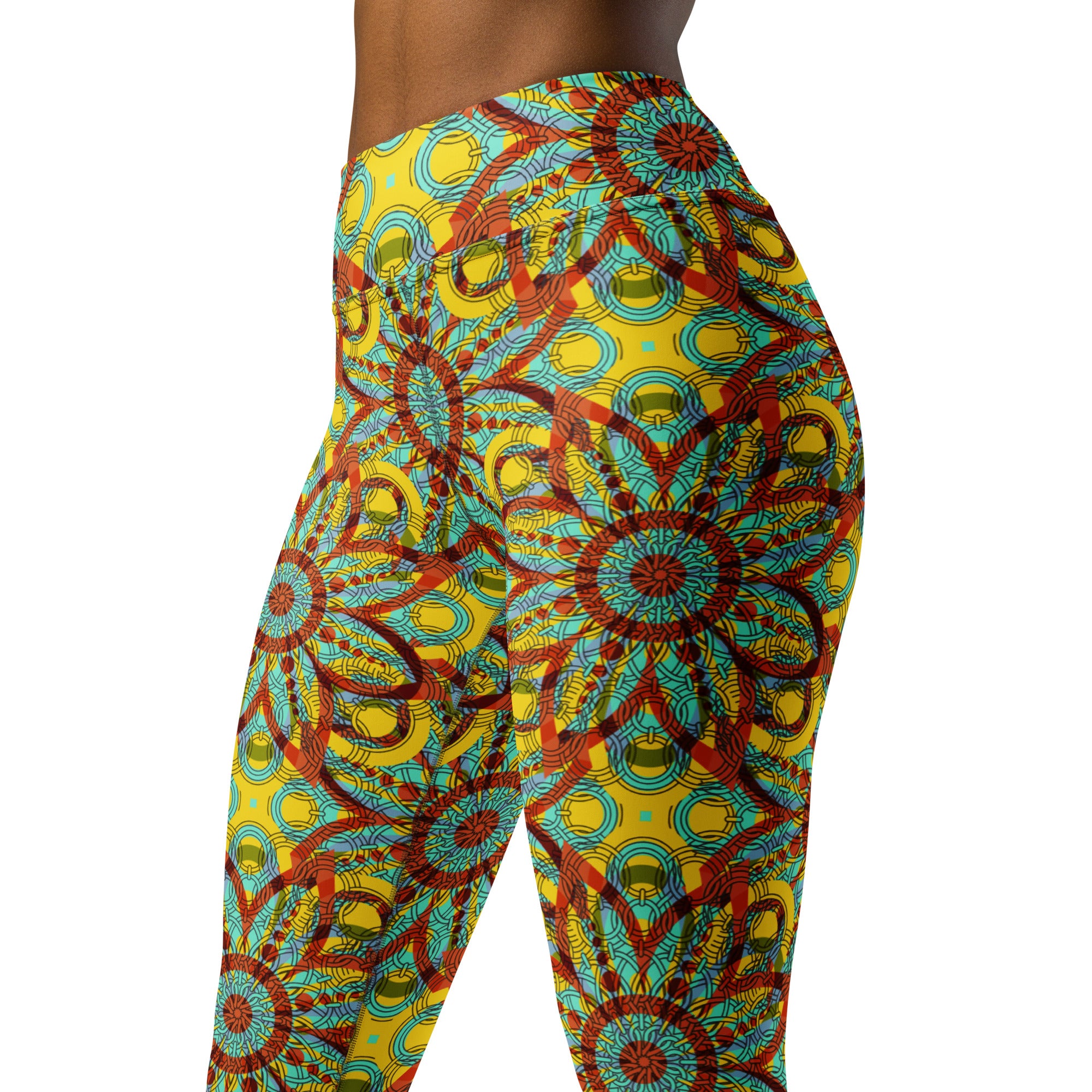 Yoga Leggings Floral Kaleidoscope Yellow