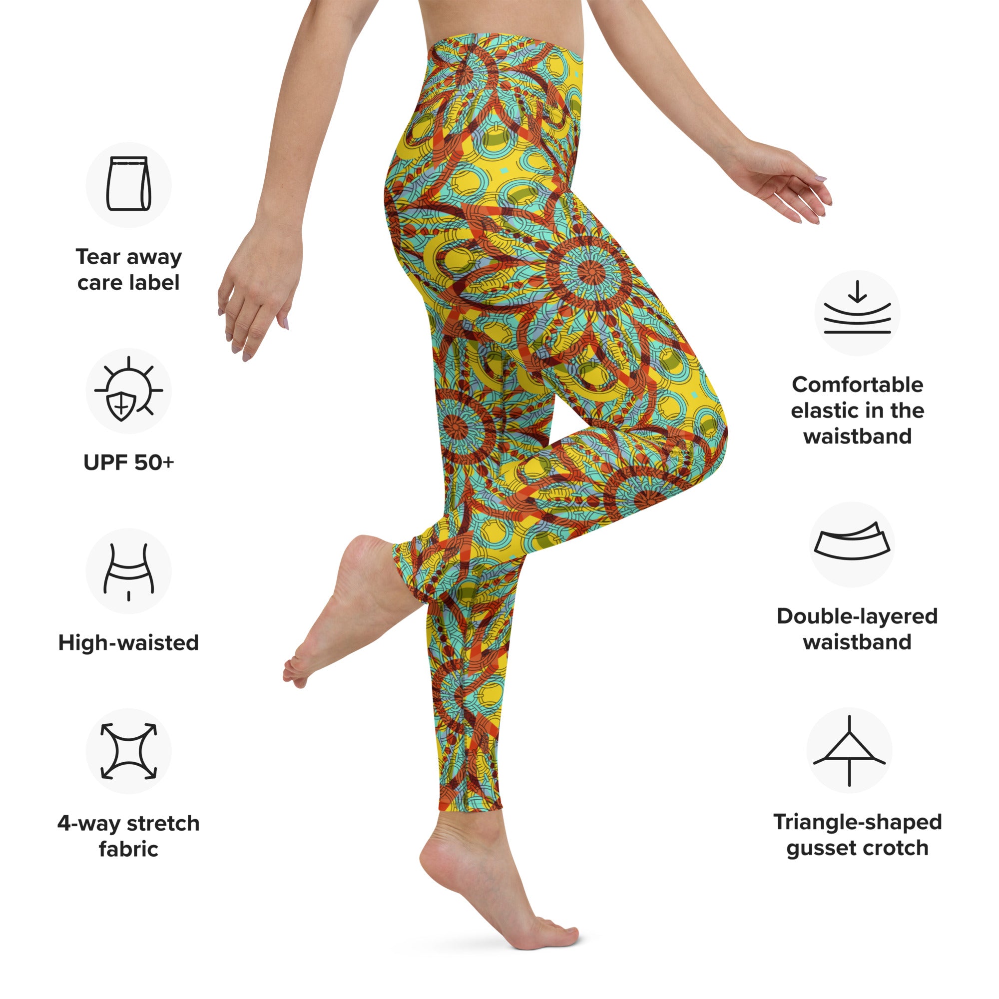 Yoga Leggings Floral Kaleidoscope Yellow
