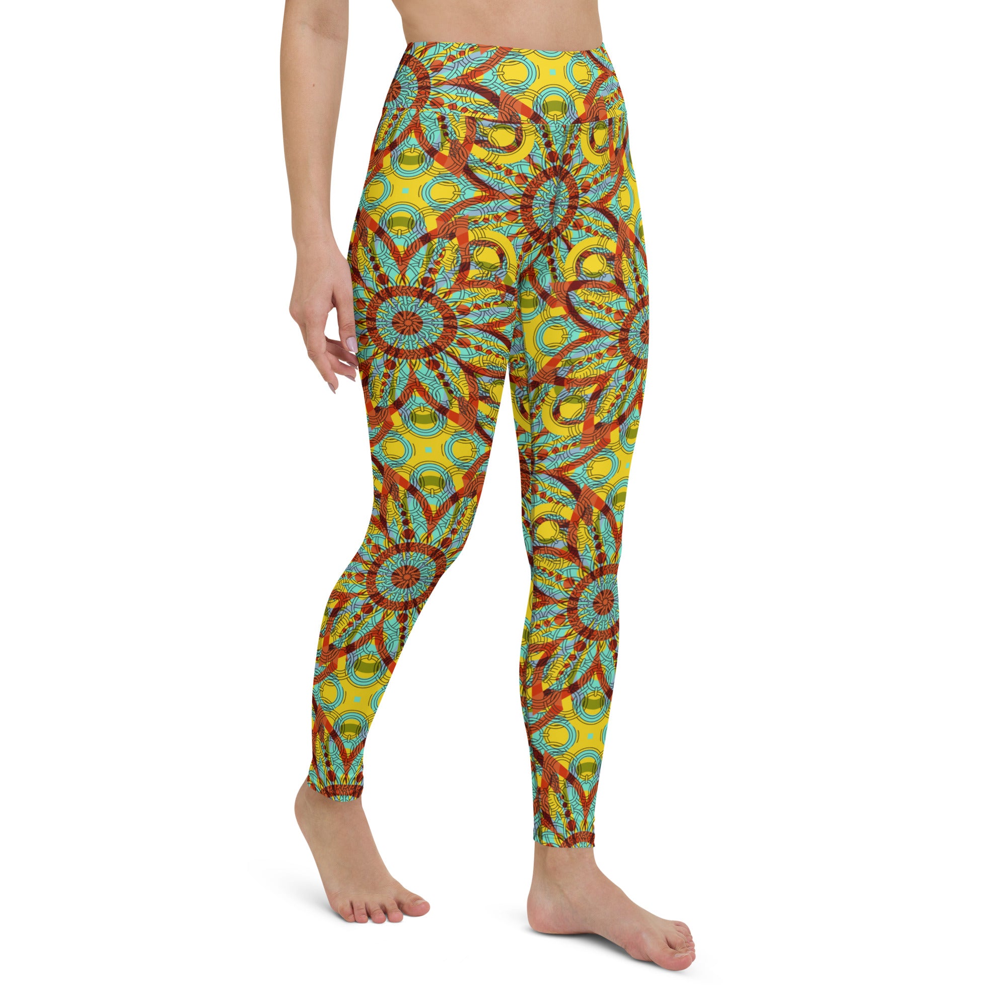 Yoga Leggings Floral Kaleidoscope Yellow