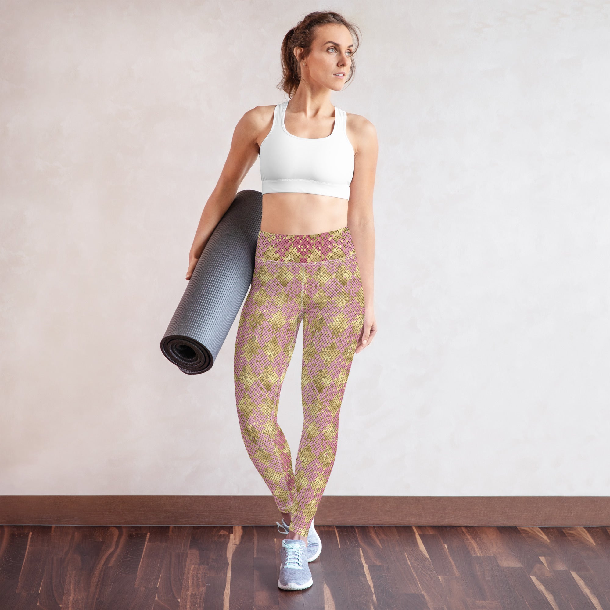 Yoga Leggings Snake Print Gold and Pink