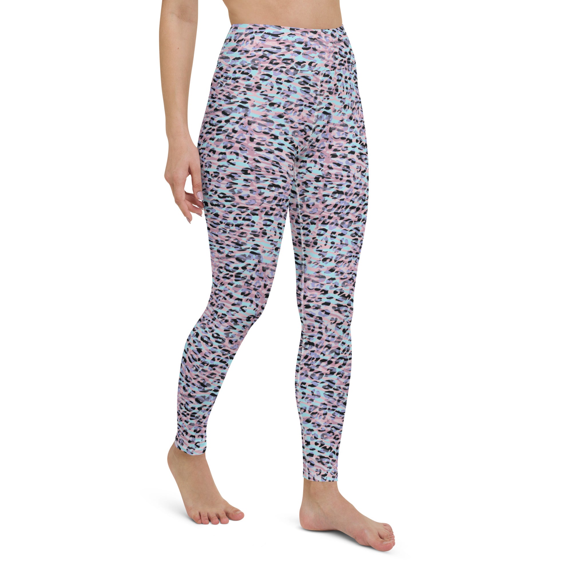 Yoga Leggings Zebra and Leopard Print Pink with Cyan