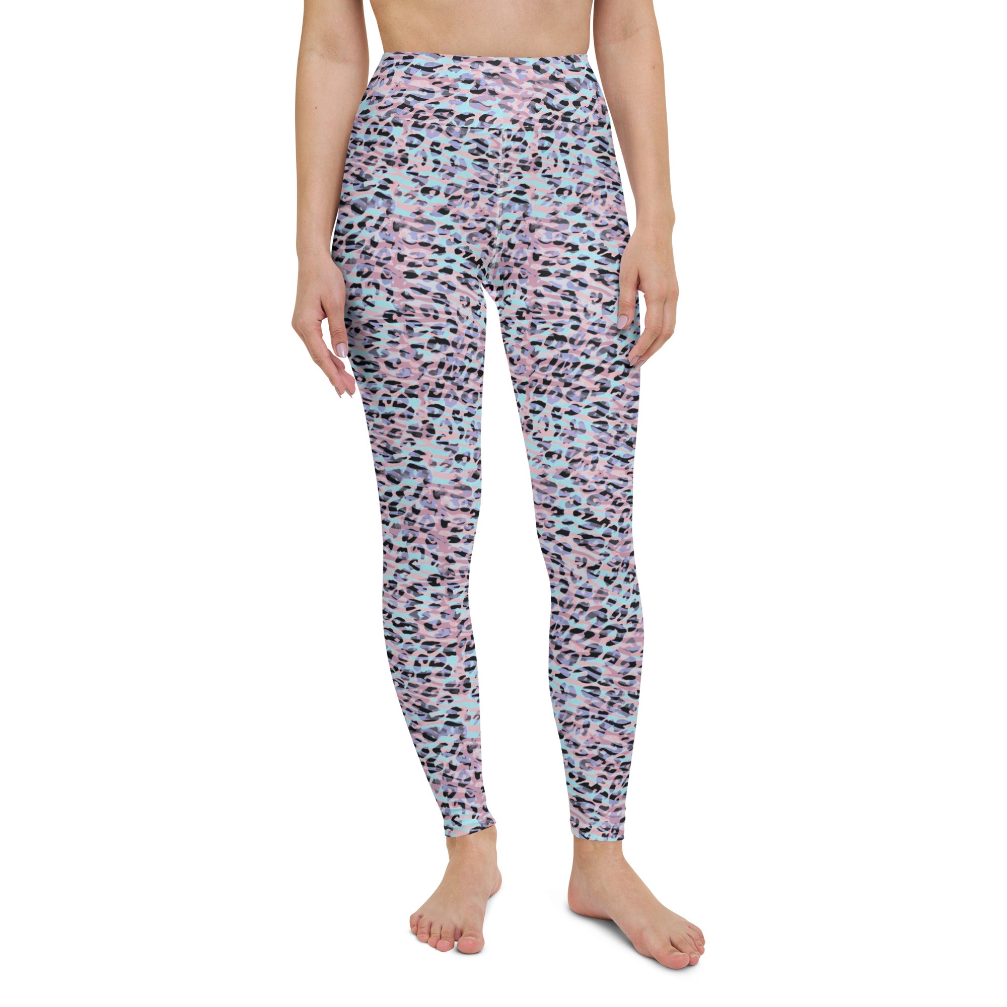 Yoga Leggings Zebra and Leopard Print Pink with Cyan