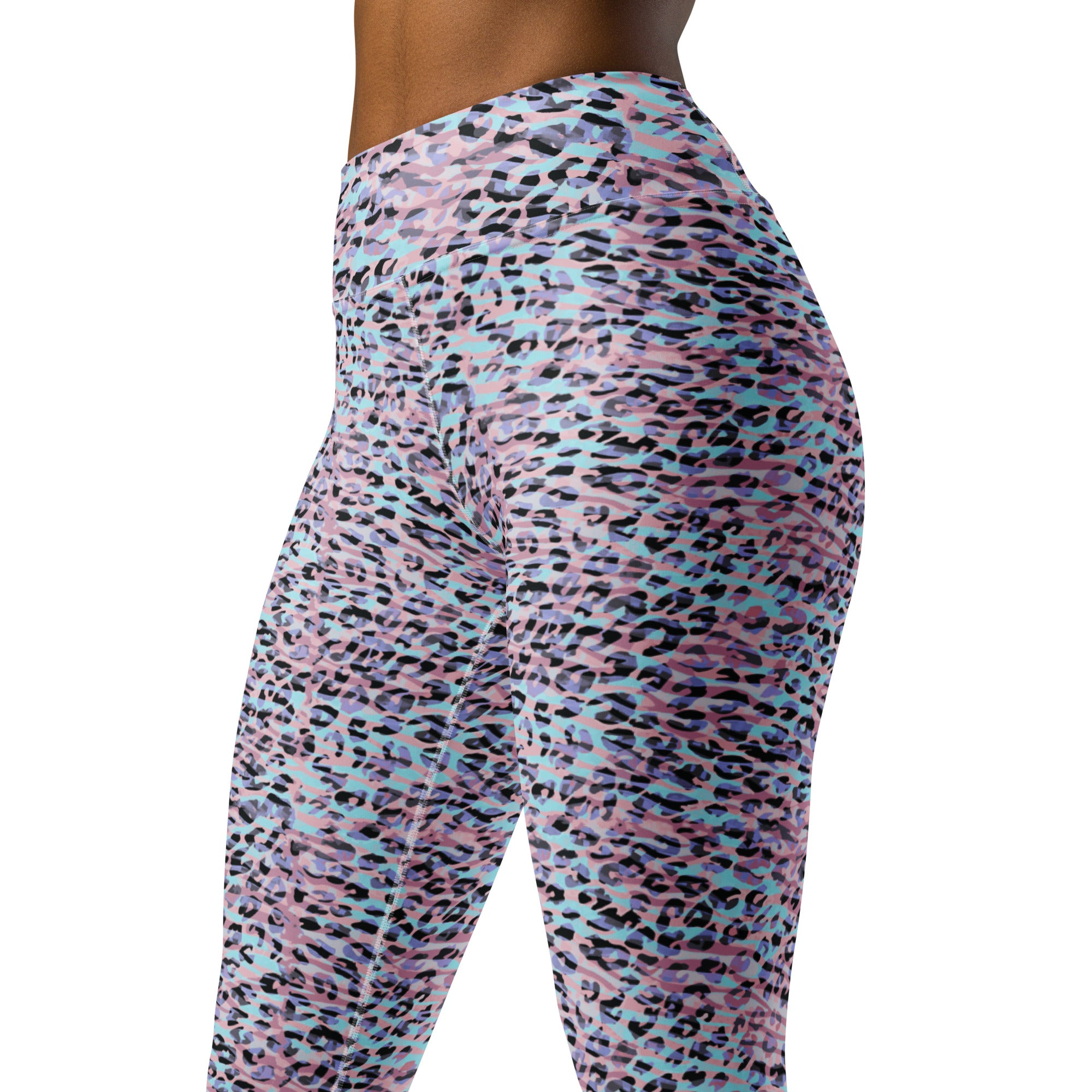 Yoga Leggings Zebra and Leopard Print Pink with Cyan