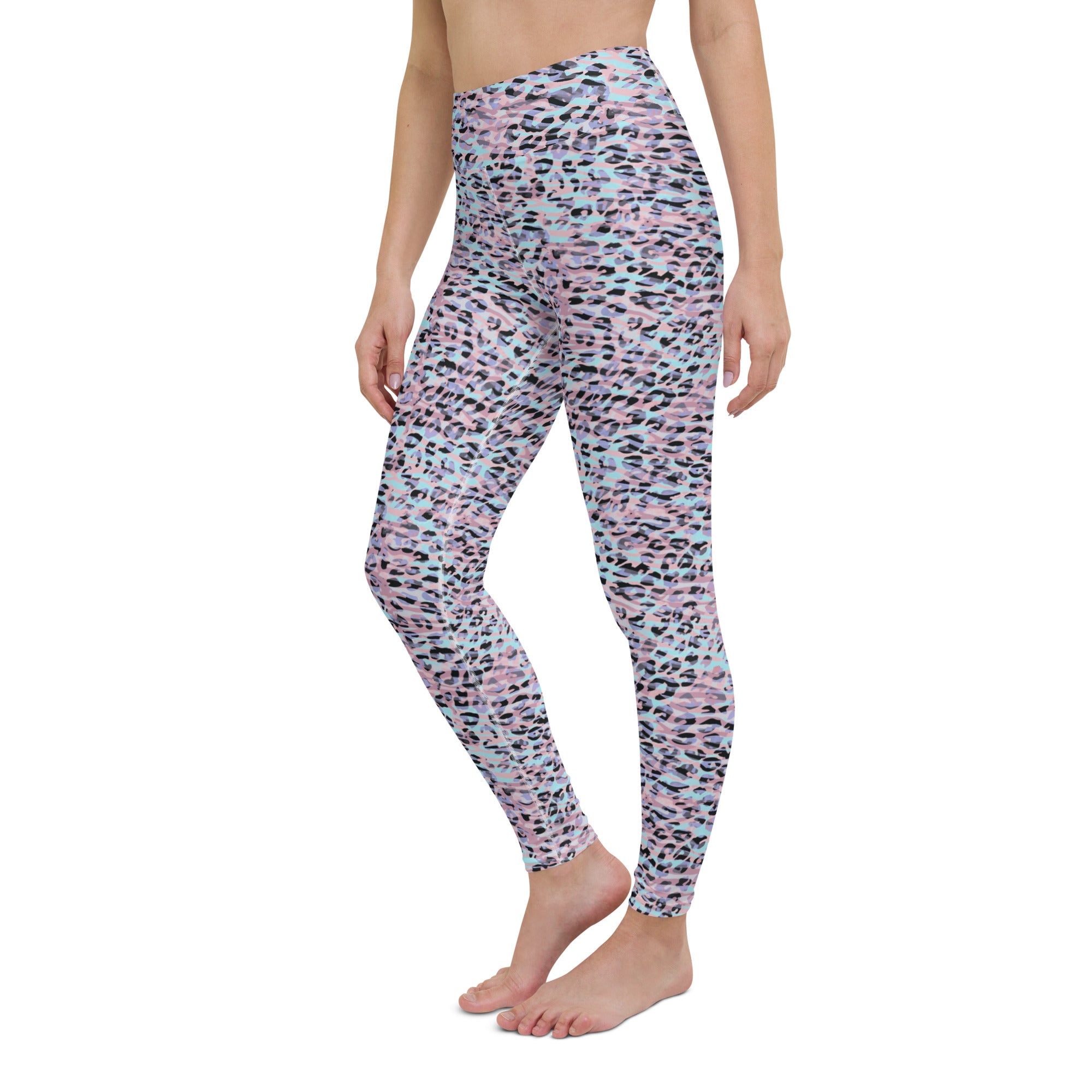 Yoga Leggings Zebra and Leopard Print Pink with Cyan