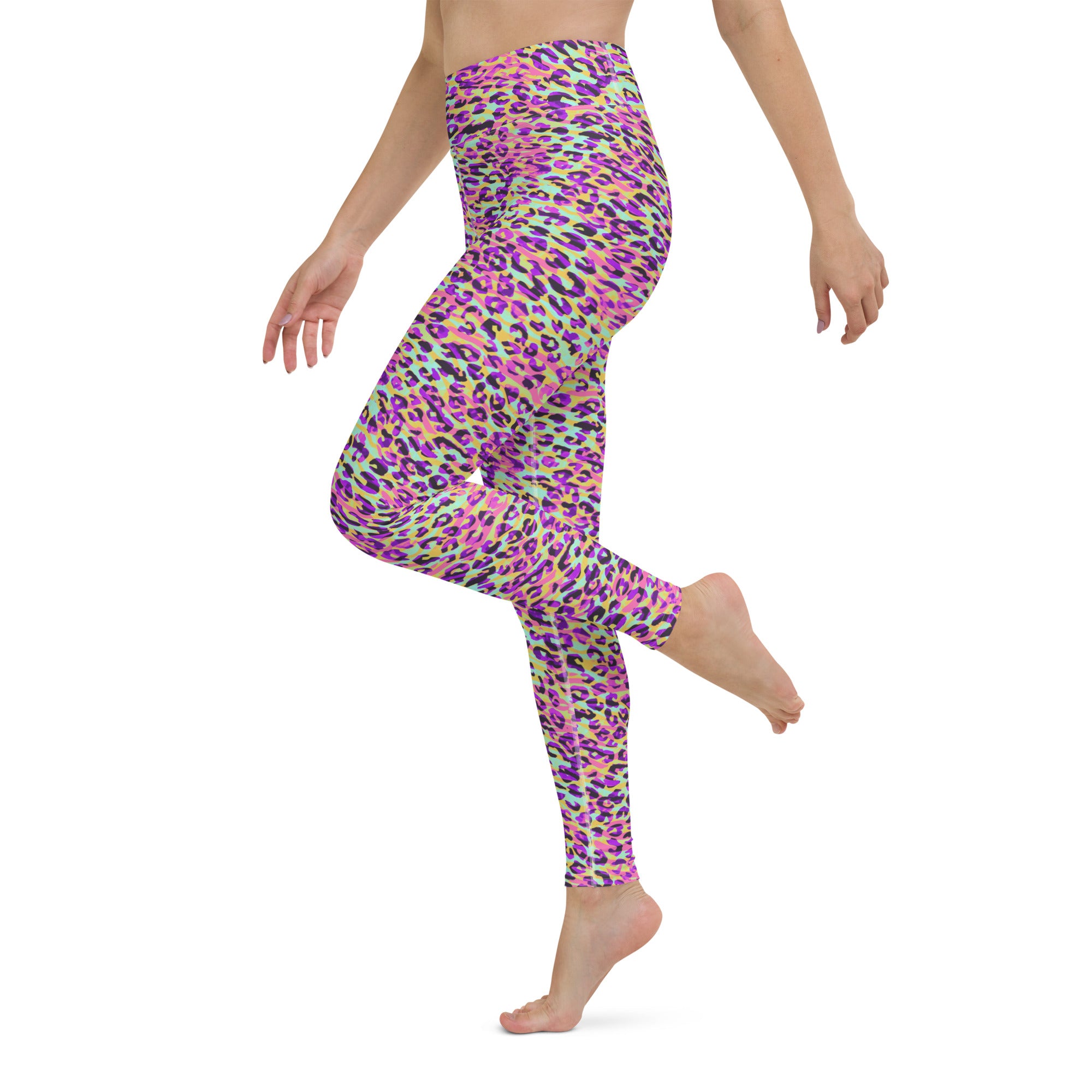 Yoga Leggings Zebra and Leopard Print Pink with Yellow