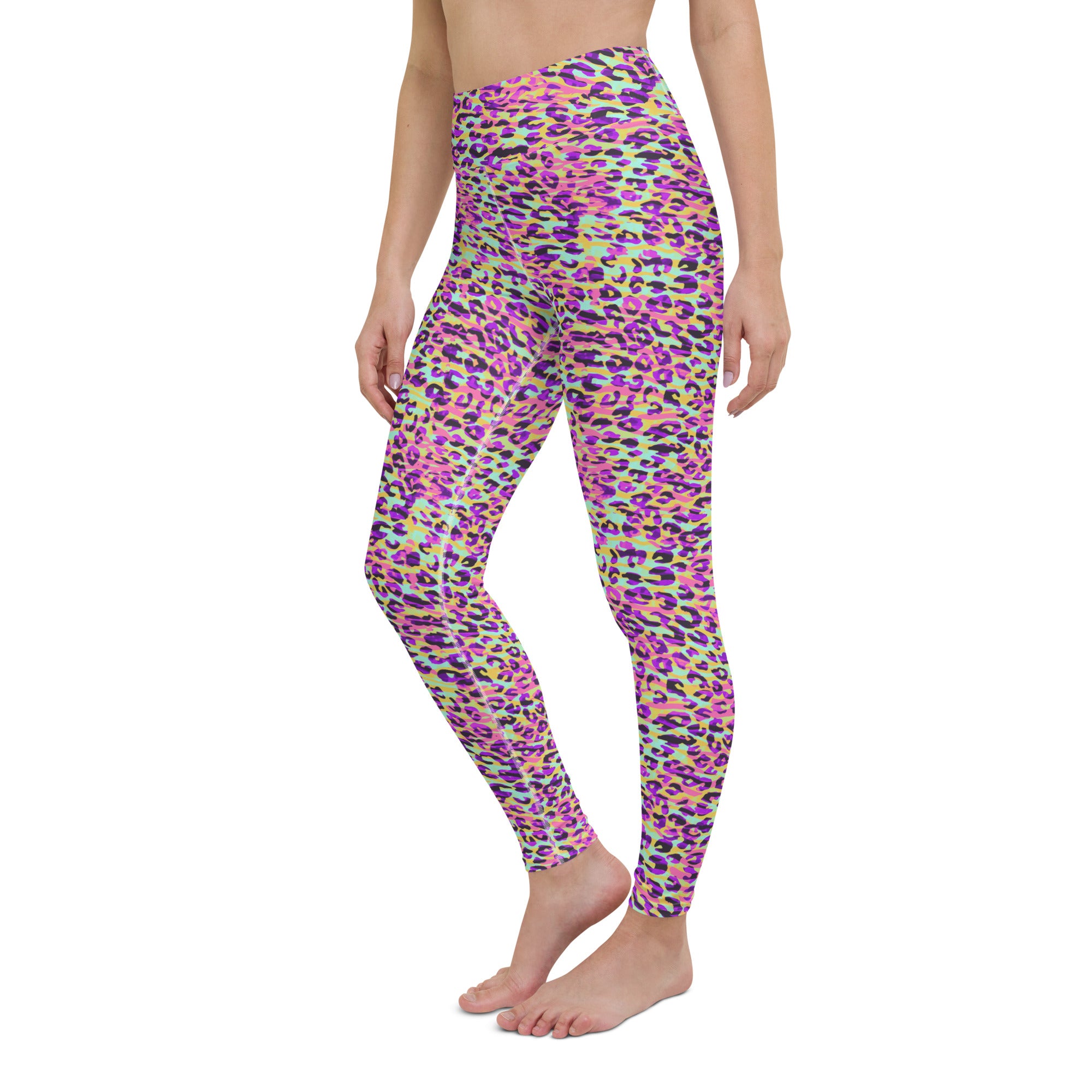 Yoga Leggings Zebra and Leopard Print Pink with Yellow