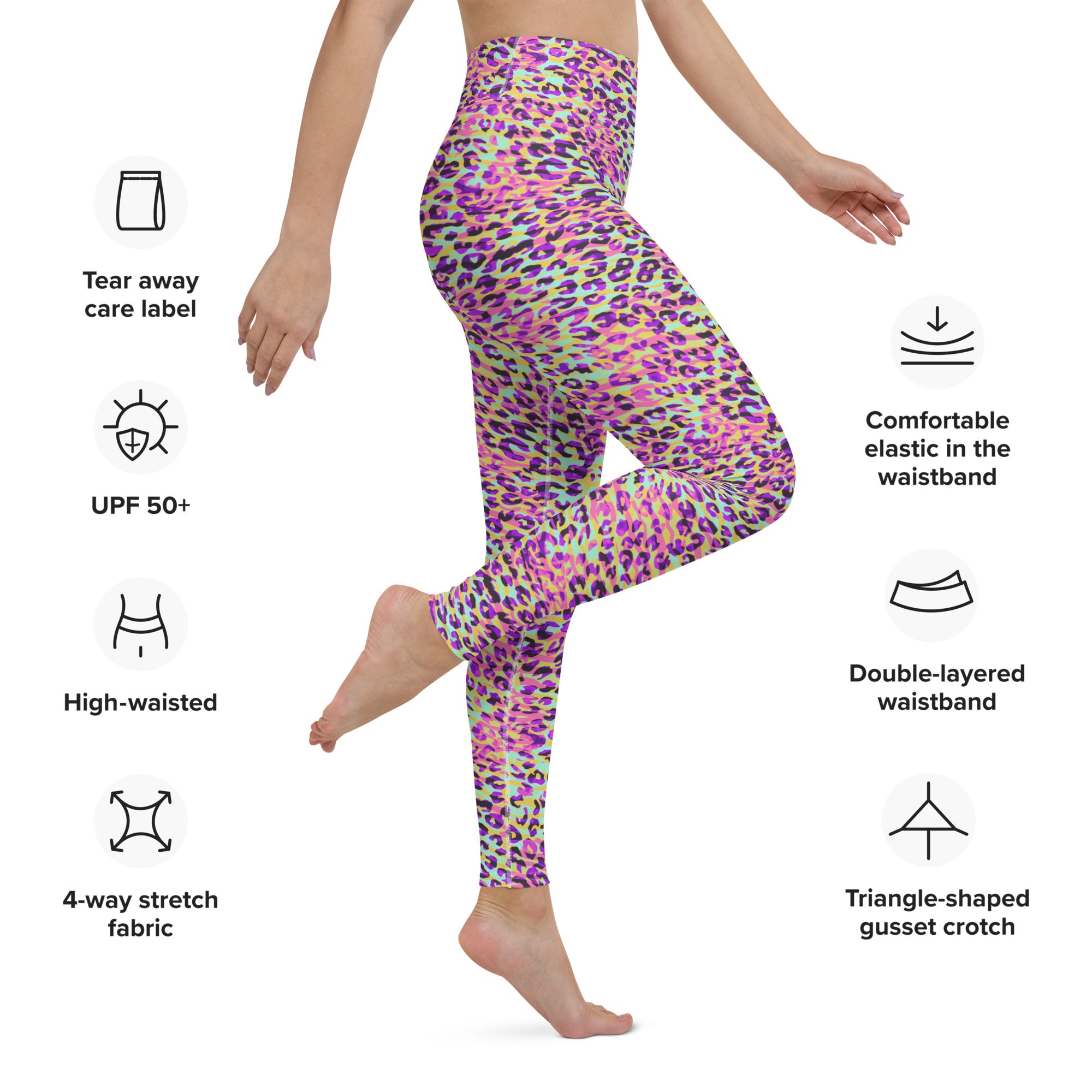 Yoga Leggings Zebra and Leopard Print Pink with Yellow