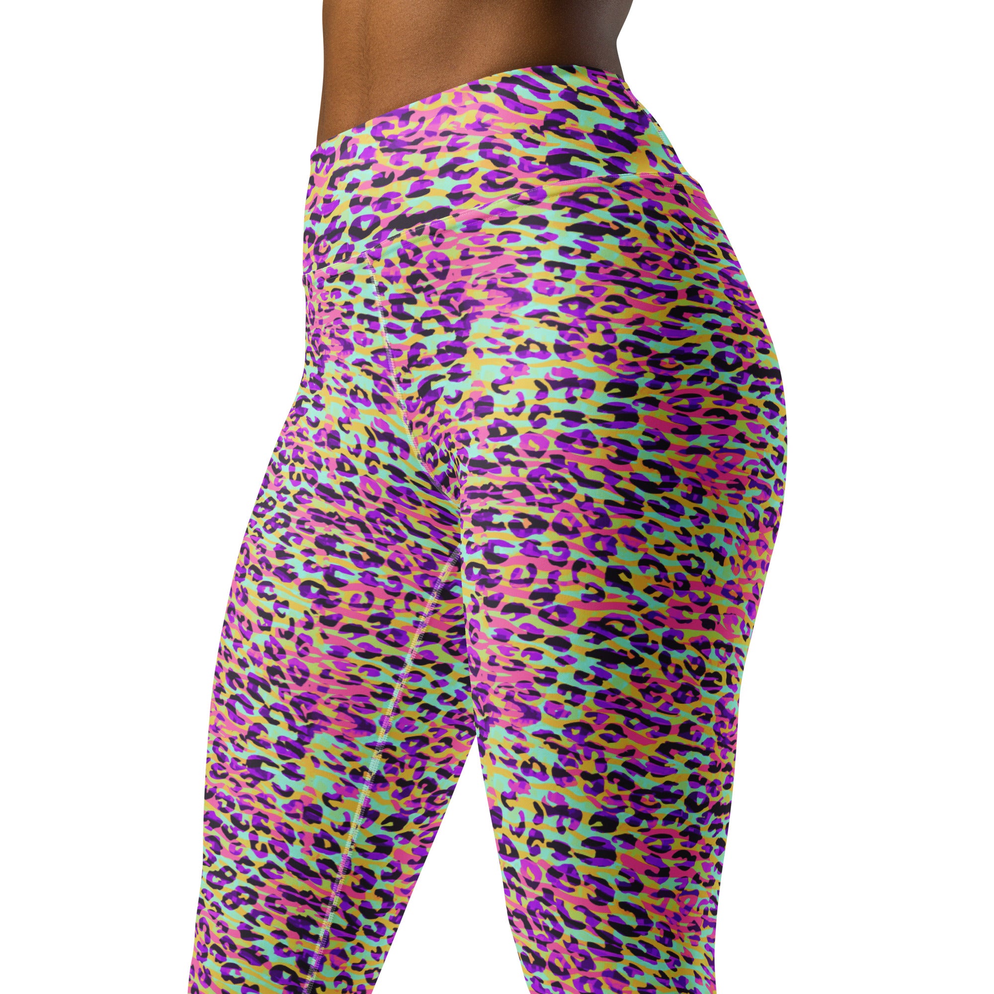 Yoga Leggings Zebra and Leopard Print Pink with Yellow