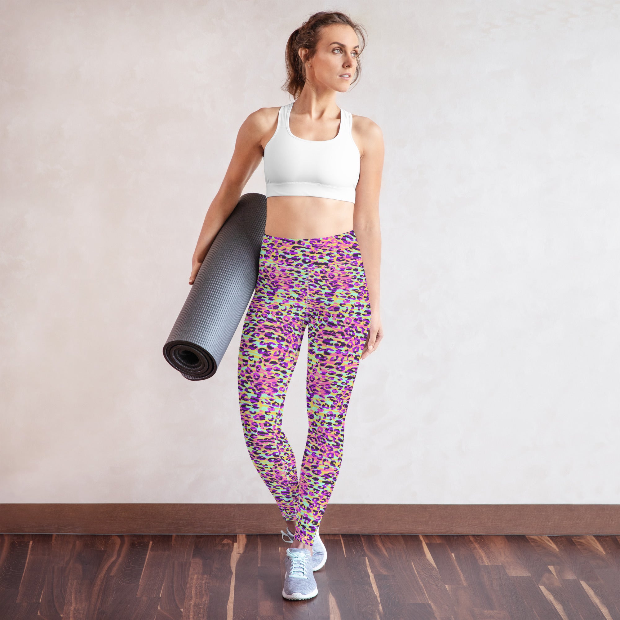 Yoga Leggings Zebra and Leopard Print Pink with Yellow
