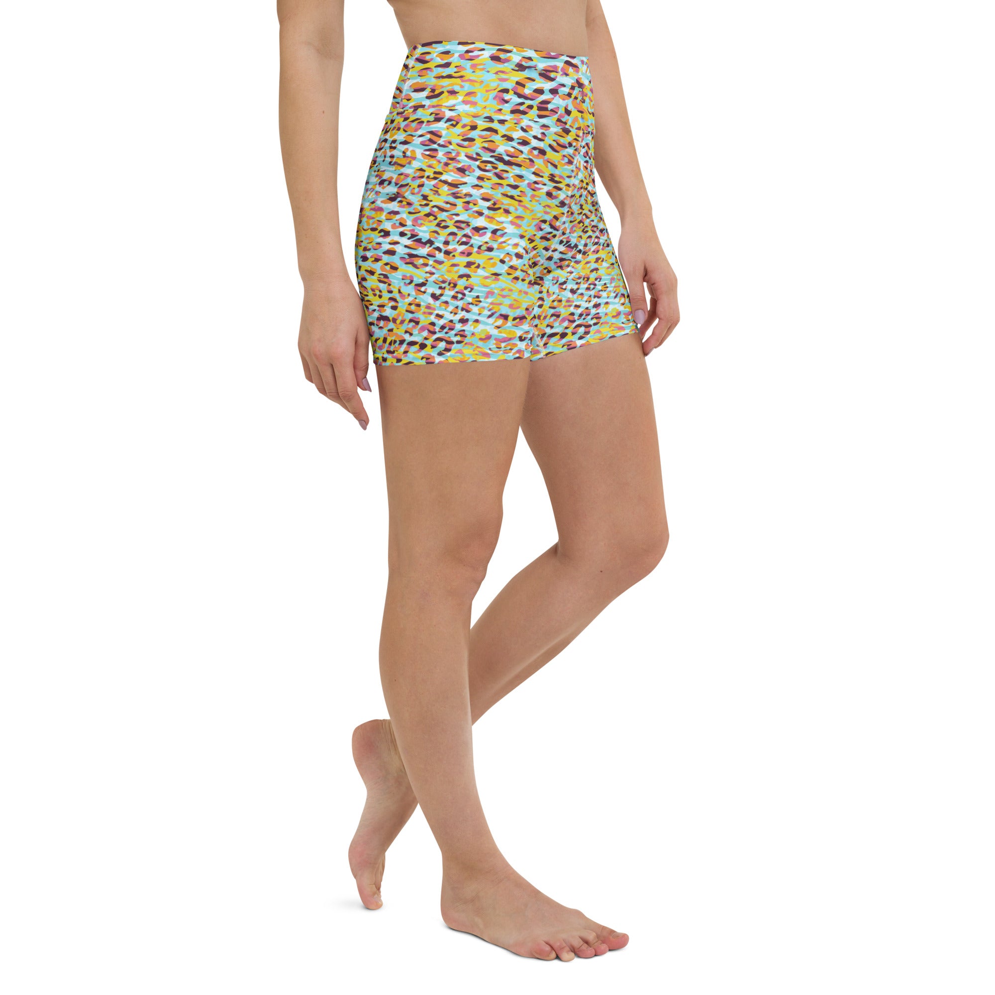 Yoga Shorts Zebra and Leopard Print Cyan with Yellow