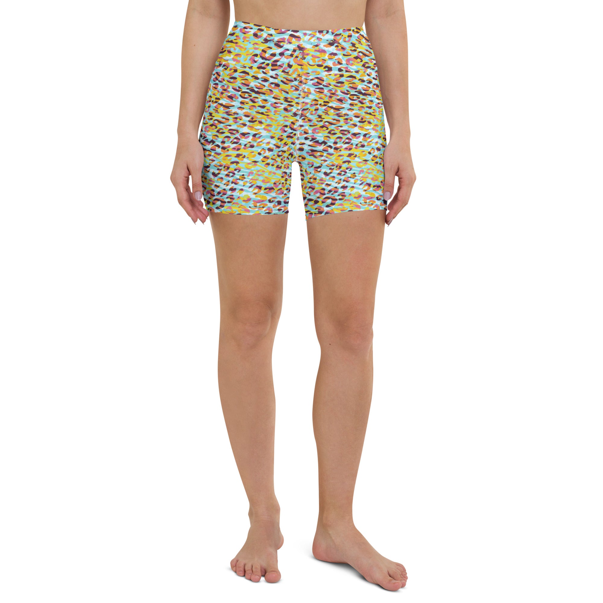 Yoga Shorts Zebra and Leopard Print Cyan with Yellow