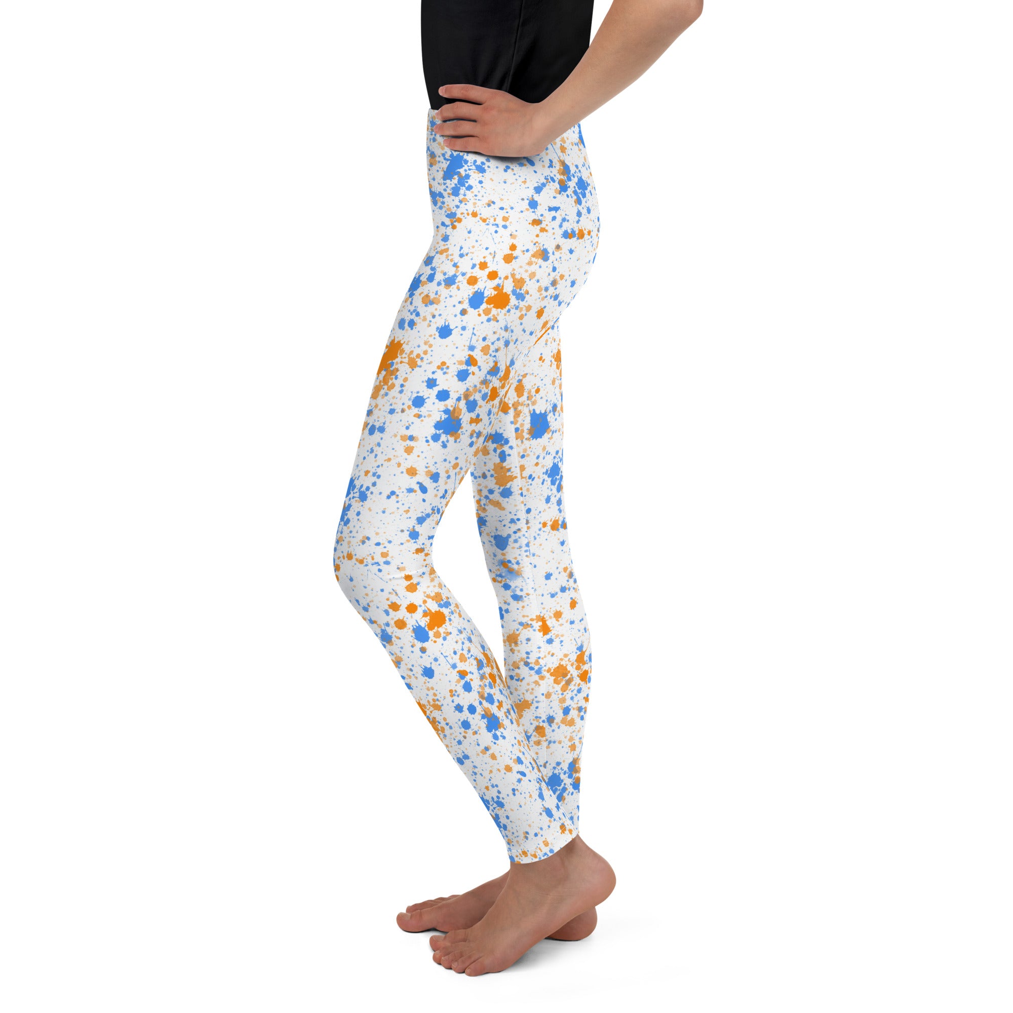 Youth Leggings Paint splatters Blue with Orange